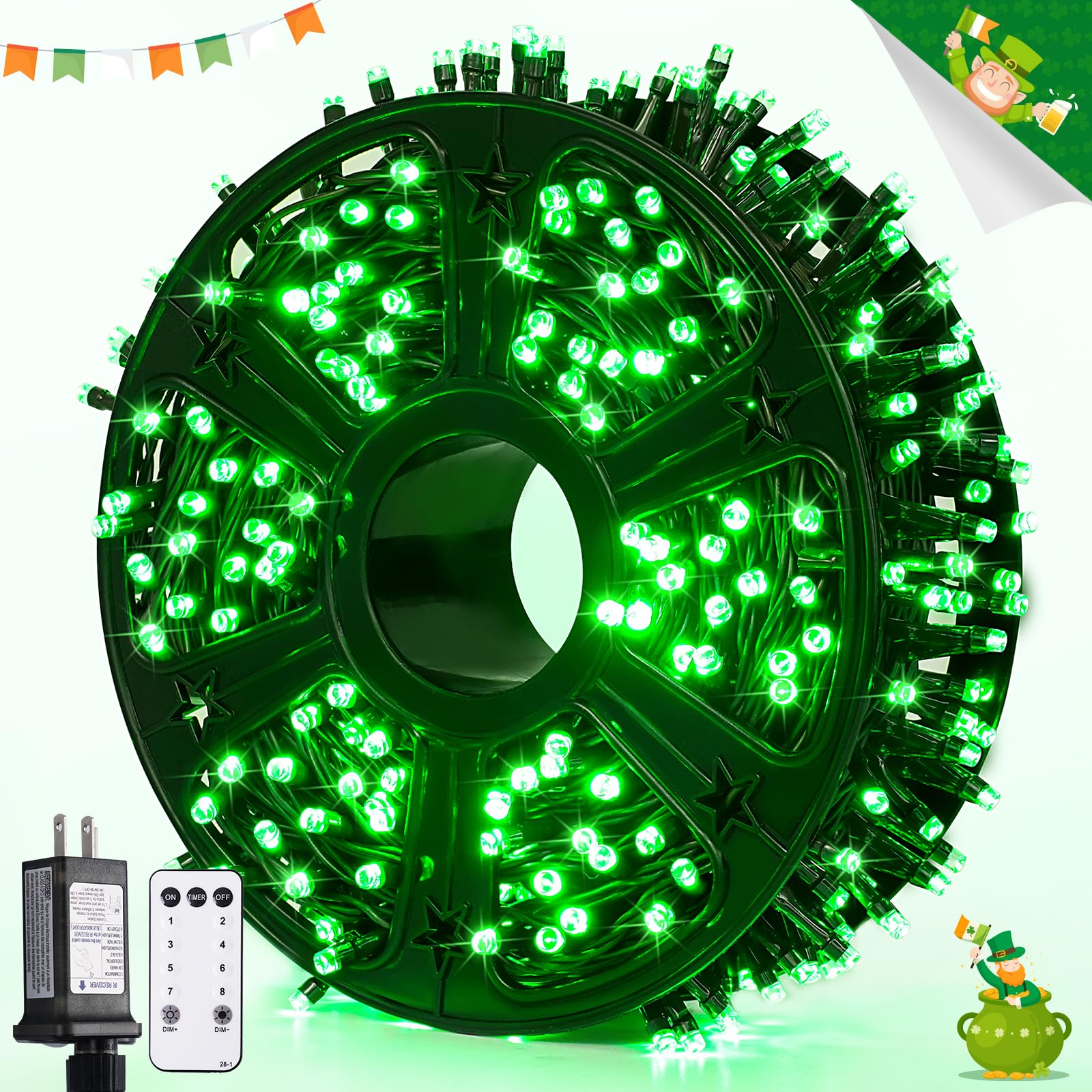 JMEXSUSS 400 LED Green St Patricks Day Lights Plug in, 132ft Christmas Lights with Remote, 8 Modes Green String Lights for St Pa