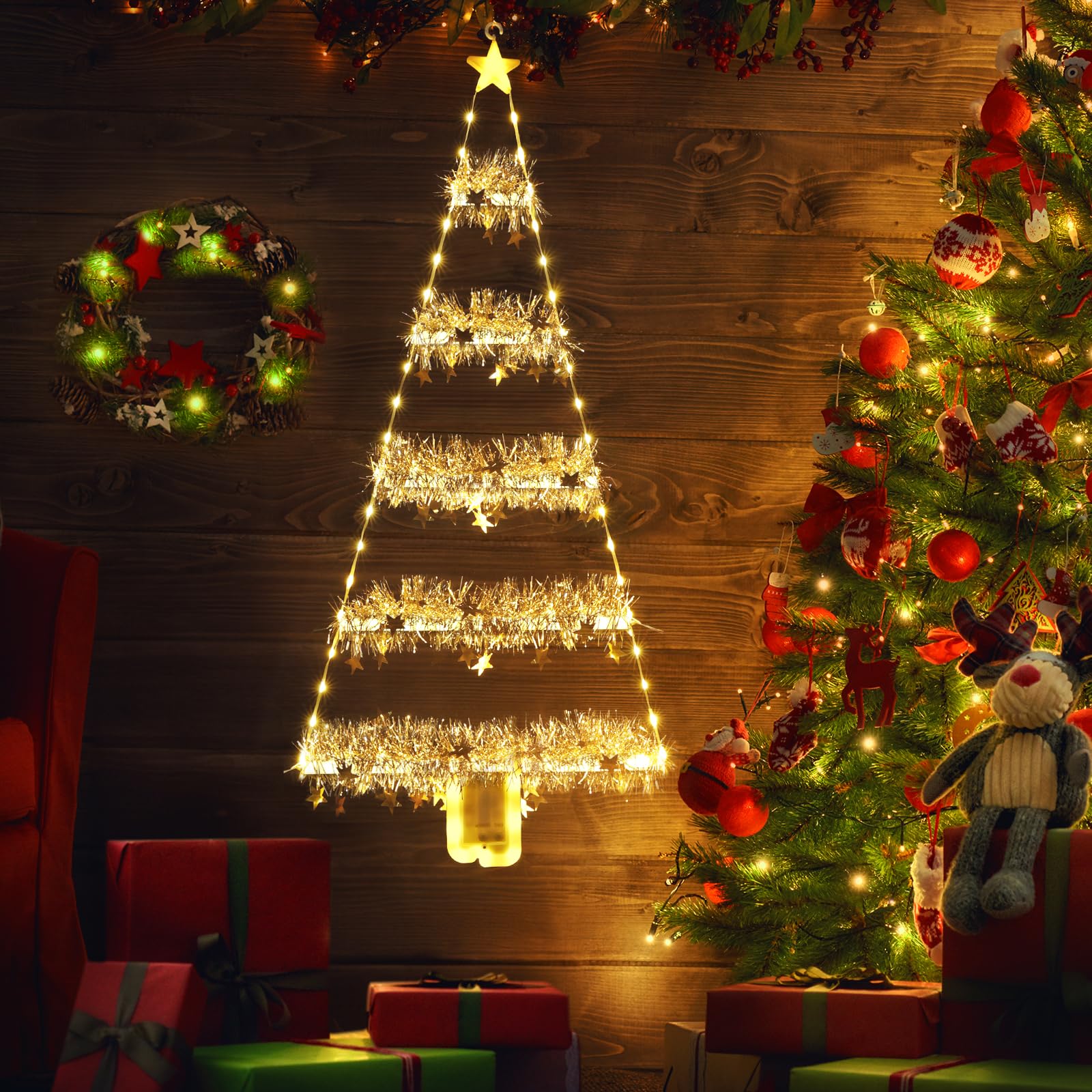 Toodour Christmas Decorations Indoor Lights, 2.65ft LED Christmas Lights, Warm White Christmas Wall Window Hanging Lights, Battery Operated Holiday Decorative Lights for Outdoor, Garden, Home Decor