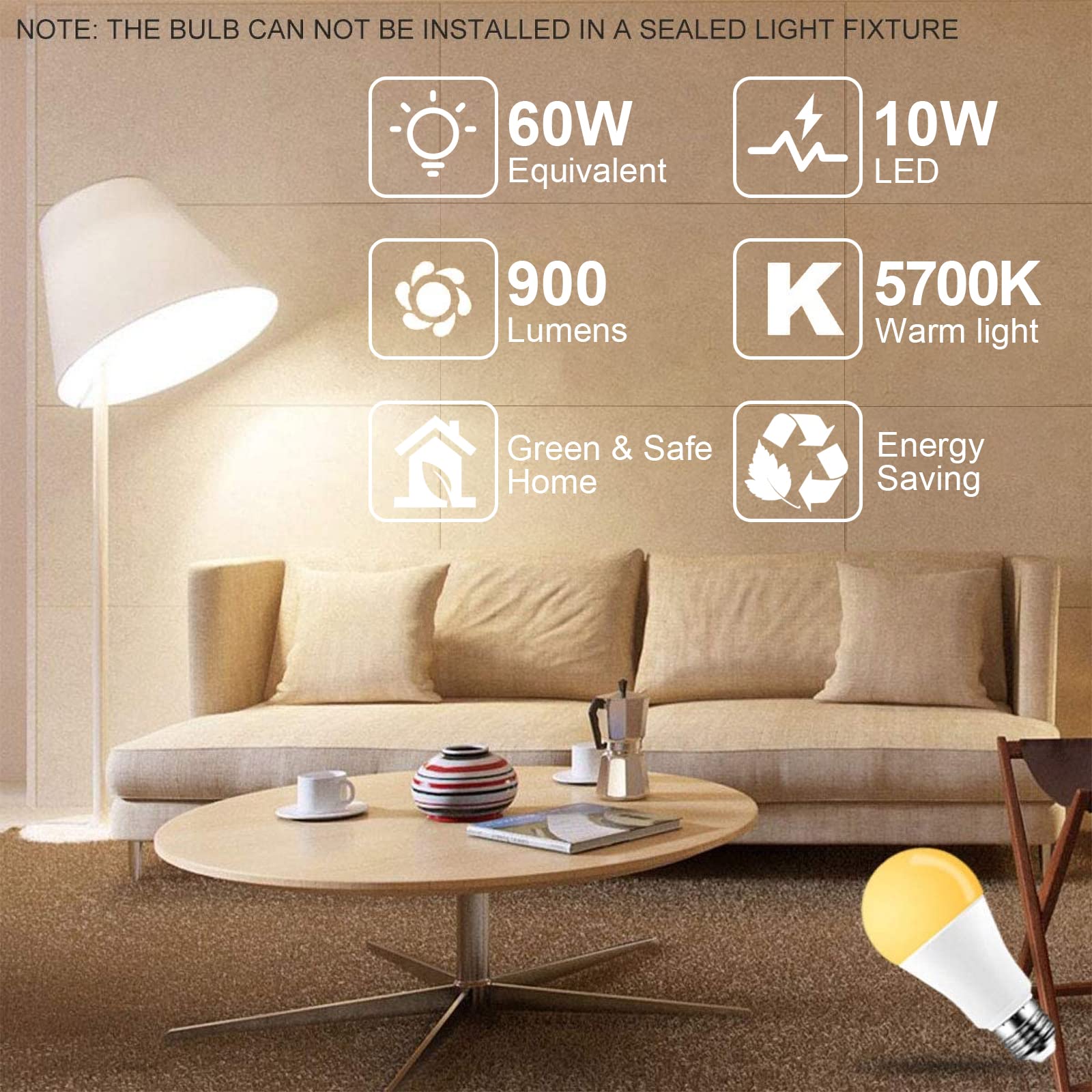 SUNNEST RGBW LED Color Changing Light Bulb, 900LM Dimmable E26 10W, Glass, 120 Colors, Mood Light for Home Decor and Parties