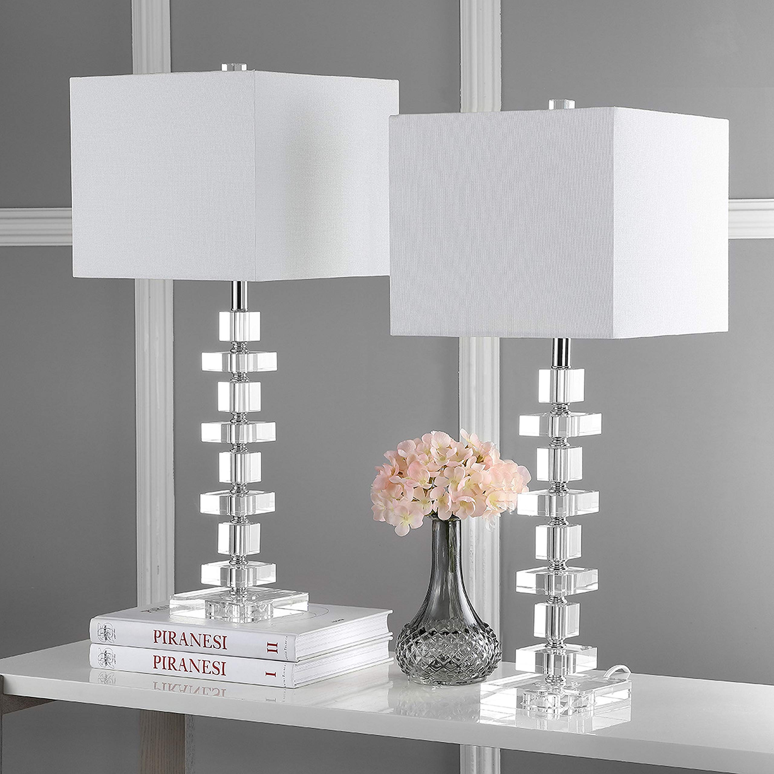 Safavieh Desk Nightstand Table Lamp Set of 2, 28 Inch, Clear/Chrome, Crystal, Model LIT4169A-SET2, LED Bulbs Included