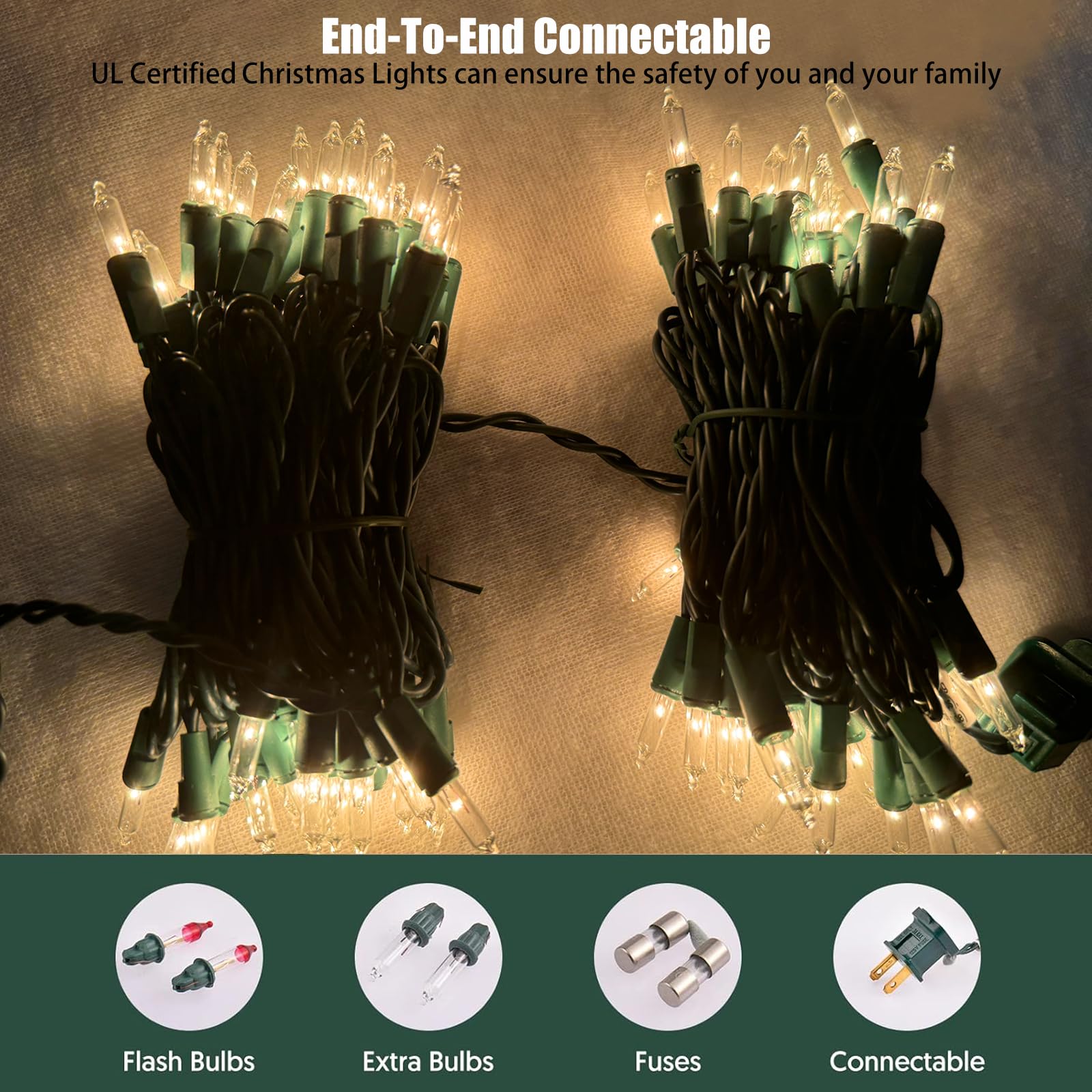 Hishiny Christmas Lights 100 Count Clear Christmas Tree Lights String With Green Wire For Outdoor Indoor Christmas Decorations Wedding Decorations Valentines Day Decor Ul Certified (21Feet)