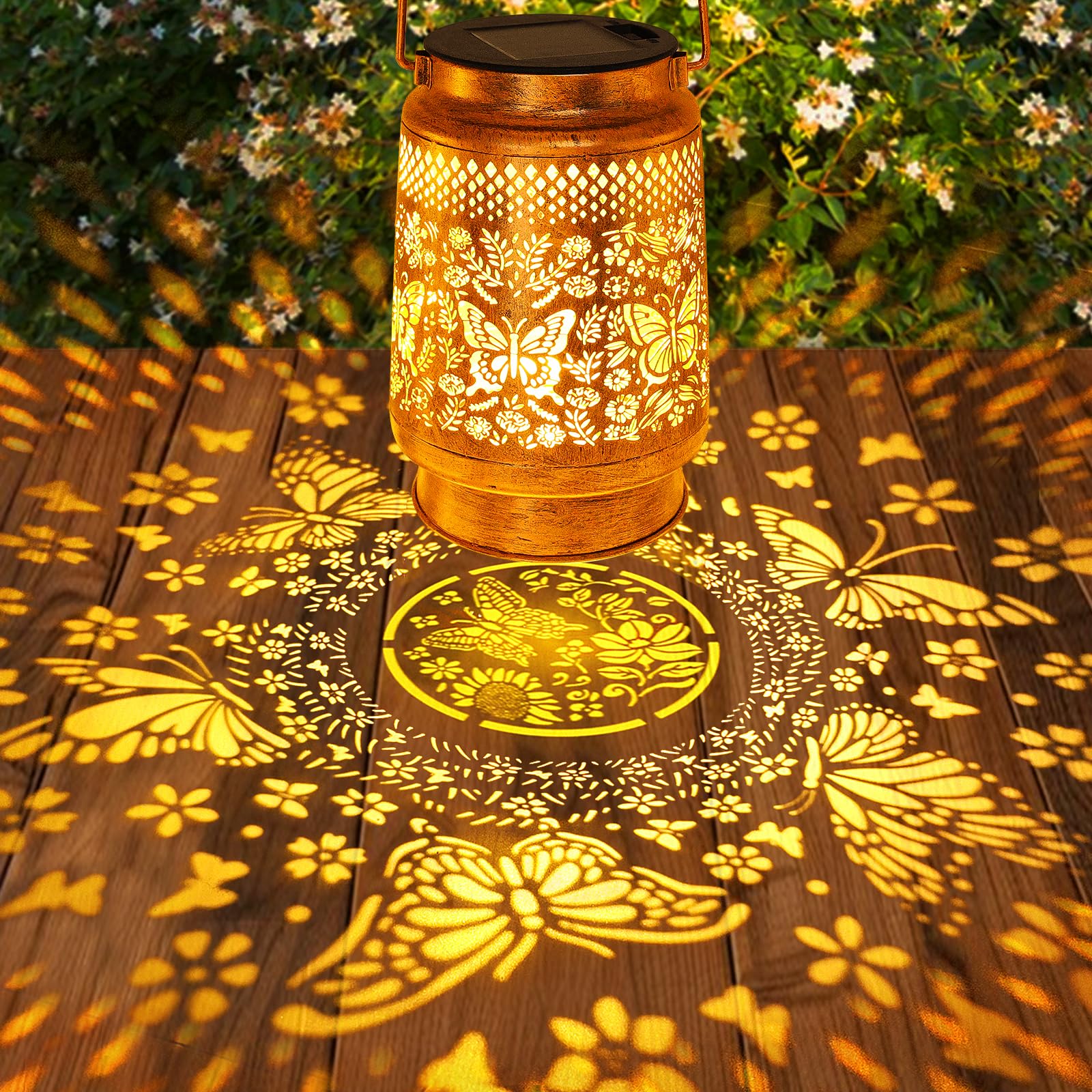 Solar Lanterns Outdoor Butterfly Garden Decor  Birthday Gifts For Women Mom Grandma Christmas  Waterproof Metal Hanging Solar Lights Led Decoration With Shepherd Hook Outside For Garden Yard Patio