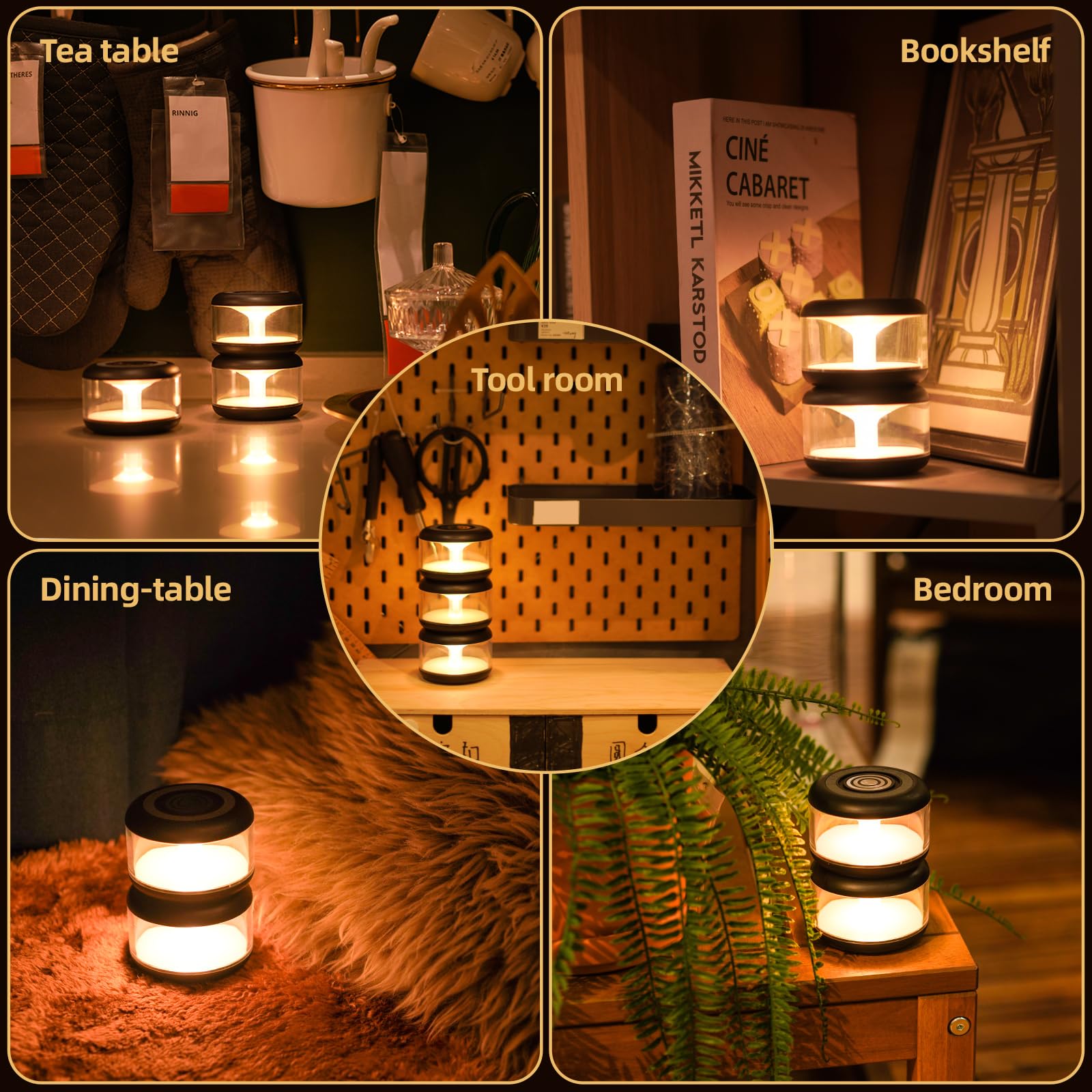 oneleaf Atmosphere Light Portable LED Night Light, Cordless Rechargeable Candle Lamp, Touch Switch, Black