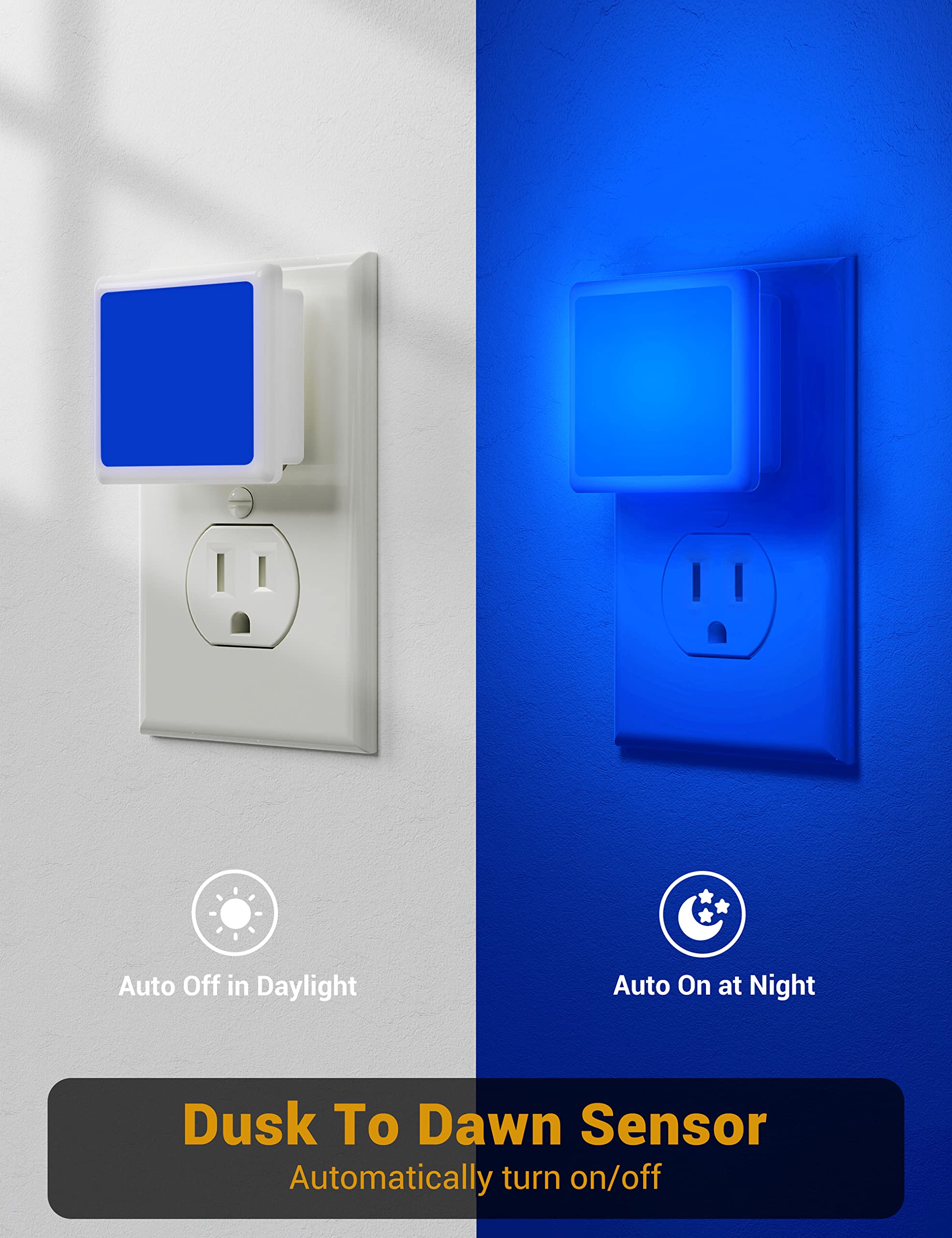 Jandcase Blue Night Light, Blue Nightlight[2 Pack],0.3 Watt Led Night Light With Dusk-To-Dawn Light Sensor,Plug In Nitelight For Gaming Room,Bedroom,Corridor,Hallway,Non-Dimmable