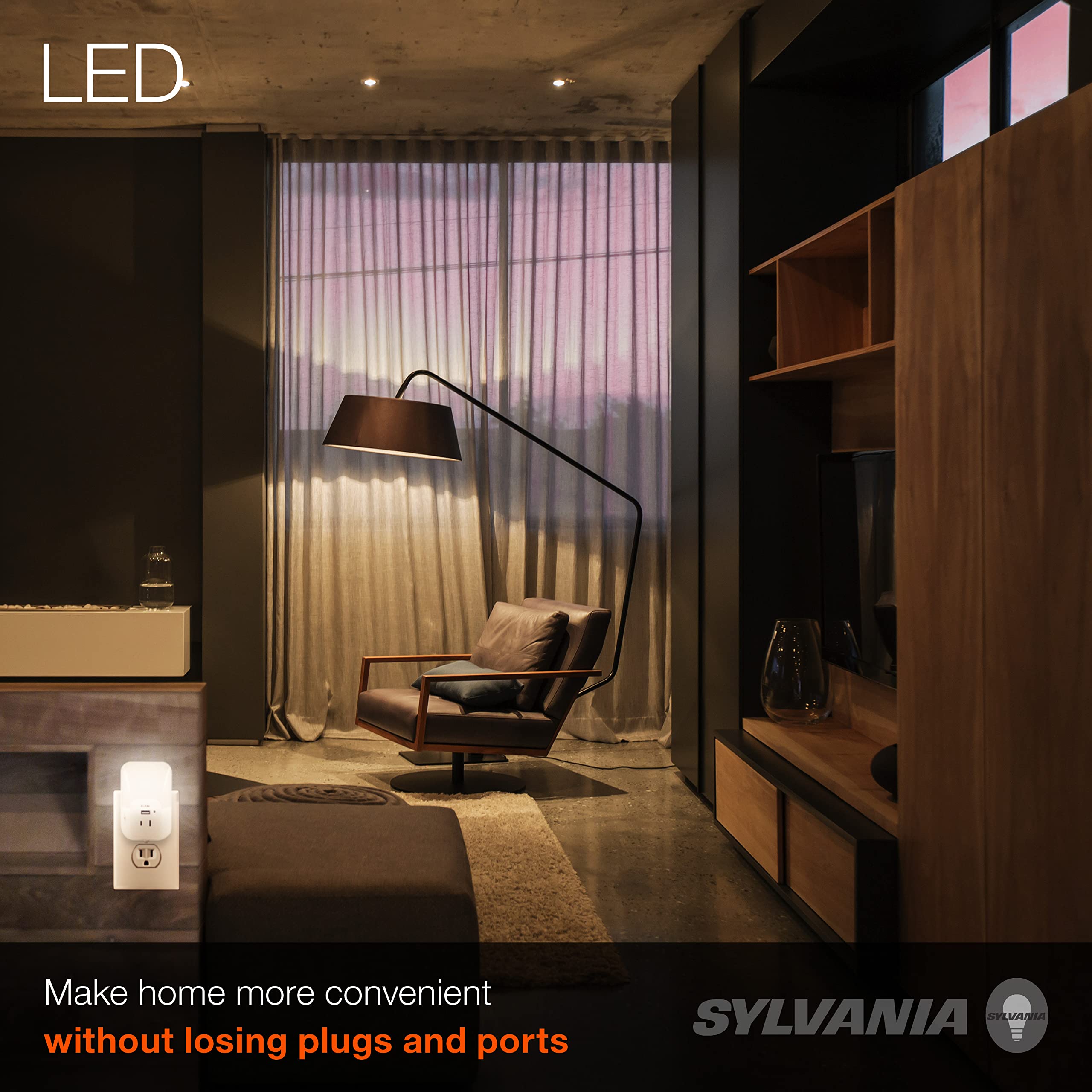 LEDVANCE SYLVANIA LED Night Light, 3-Color Select, Frosted, 5 Lumens, USB Port, 1 Pack, Model 64991