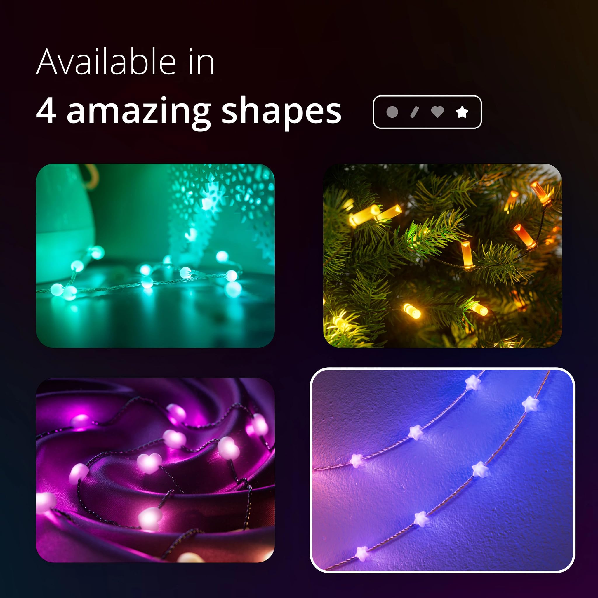 Twinkly Strings USB-C Star 200 LED, Star-Shaped LED Light String, RGB Multicolor LED Lights, Valentines Day Lights, Compatible