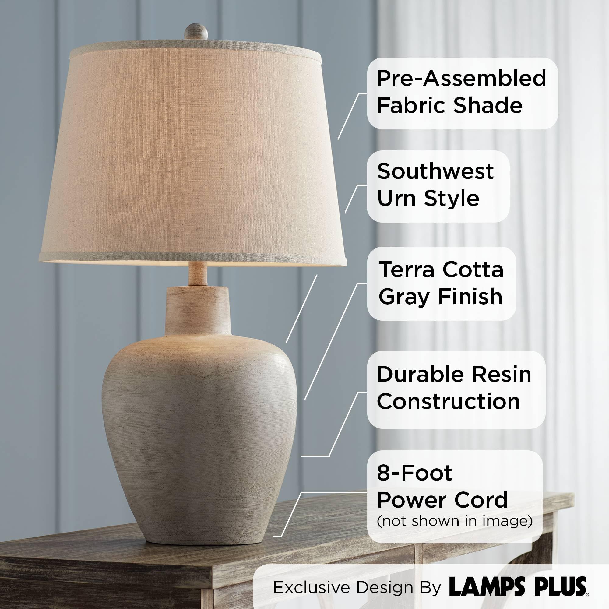 Regency Hill Table Lamps Set of 2 27in Rustic Country Cottage Gray Terra Cotta Resin Drum Shade for Living Room Bedroom Model 69H77