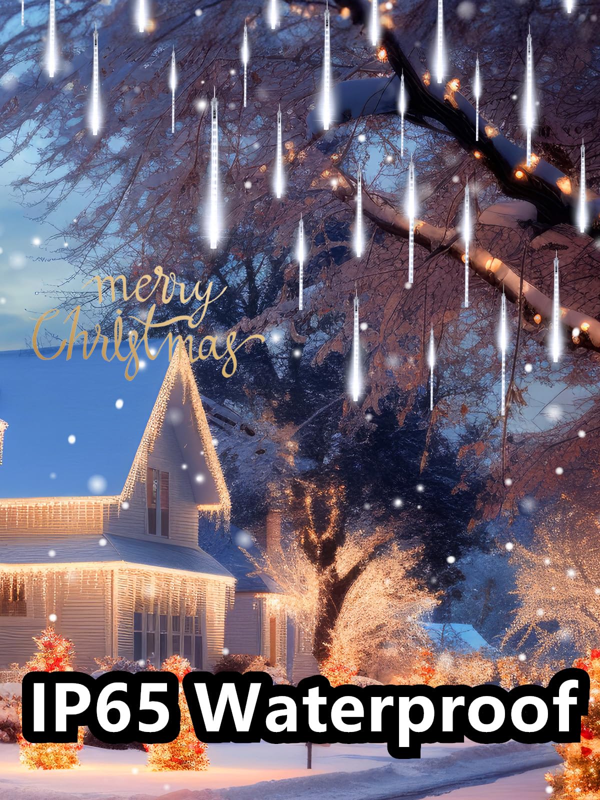 Minetom Solar Meteor Shower Icicle Lights,20 Tubes 480 Led Solar Christmas Lights Outdoor Waterproof, Cascading Lights Falling R