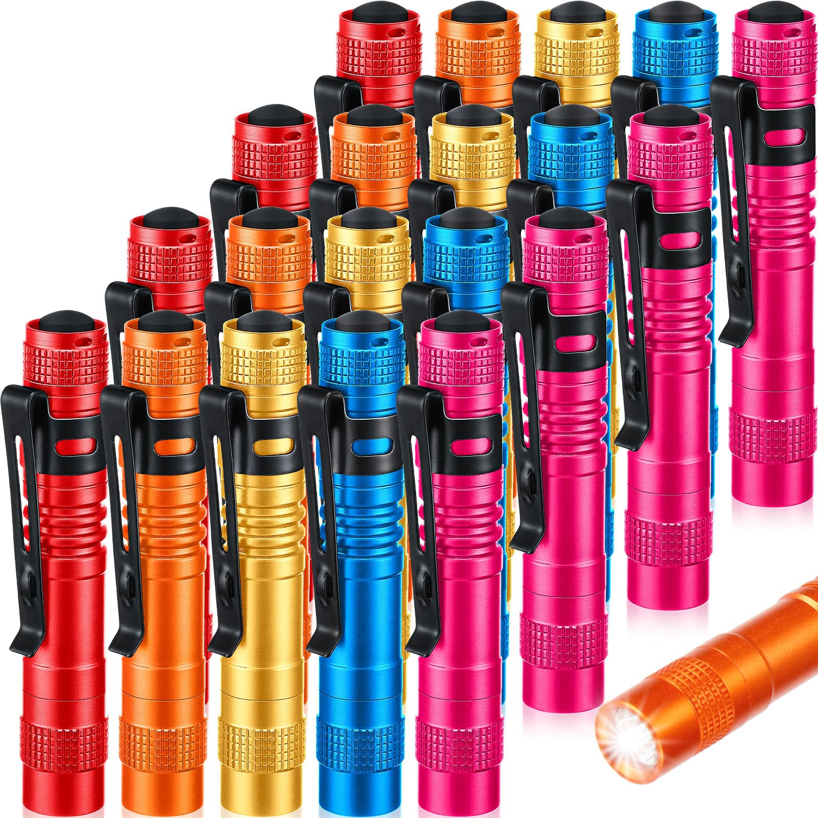 Hortsun Mini Pen Light Flashlights, 20 Pcs, LED, Aluminum, 3.54 Inch, Assorted Colors: Red, Rose Pink, Yellow, Blue, Orange