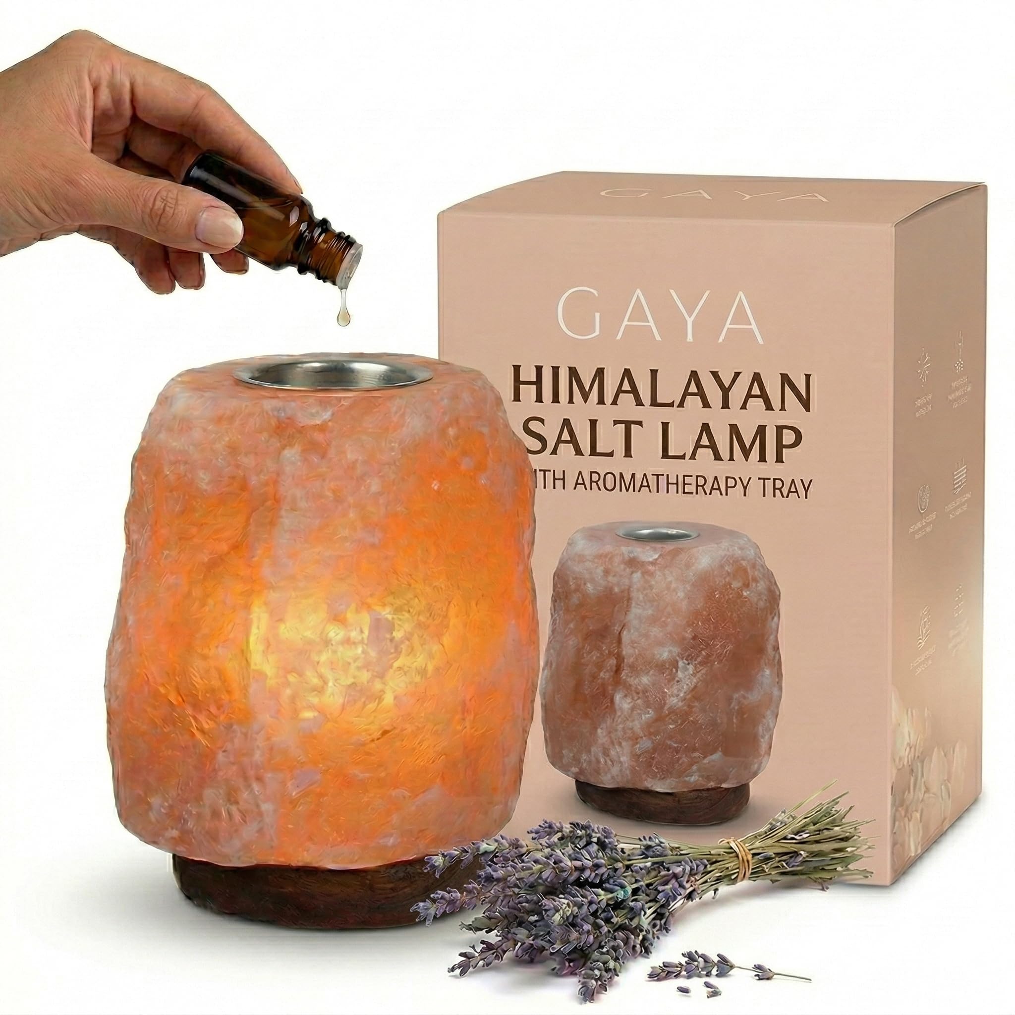 Himalayan Salt Lamp with Aromatherapy Tray & Dimmer Switch - Salt Rock Lamp for Bedroom  Relaxation & Sleep | Calming Meditation Spa Lamp | Himalayan Salt Diffuser | Warm Glow Night Light | Gift Ready