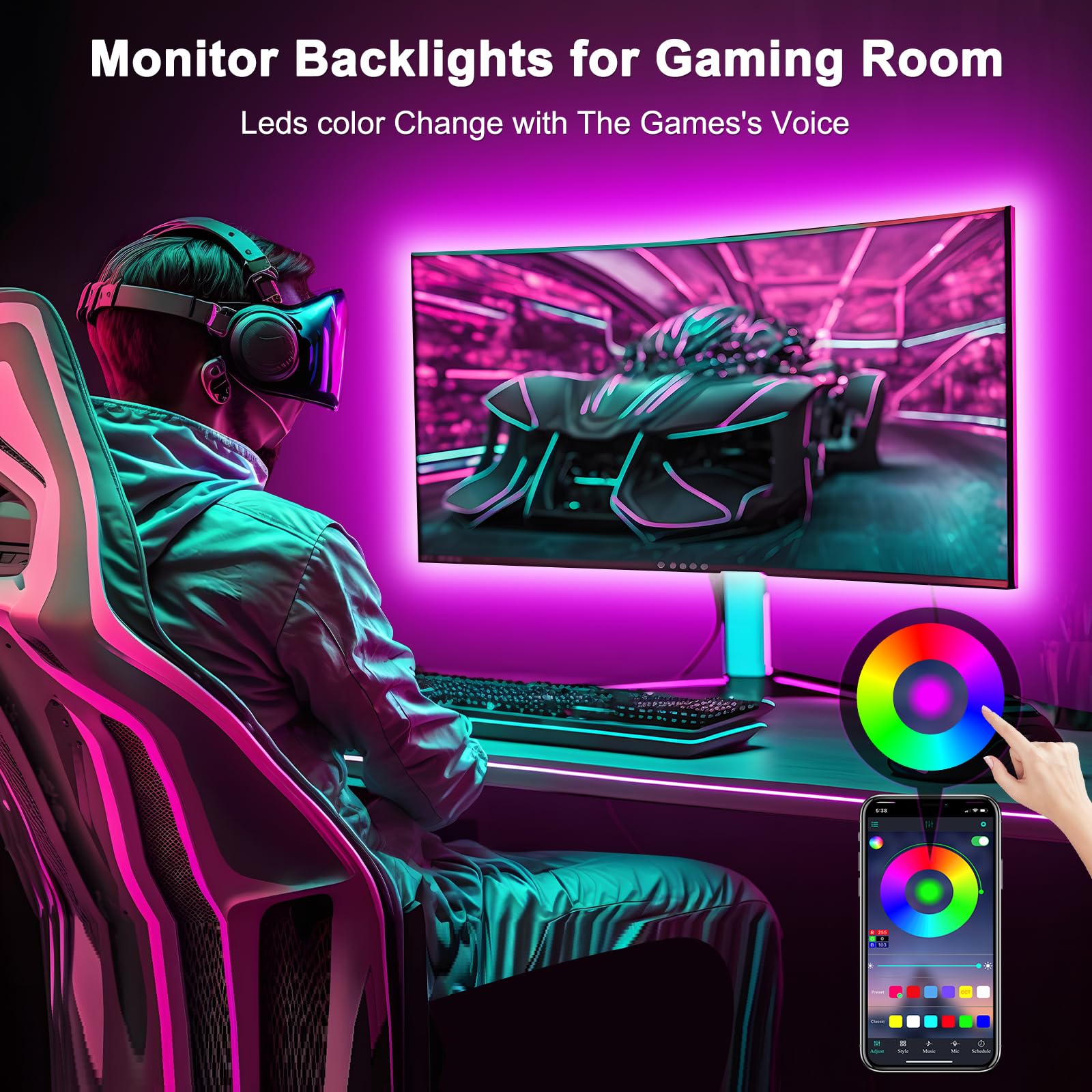 Daymeet LED TV Lights RGB Backlight, 16.4ft for 65-85in TV, Multicolor, Model XR-CAQCX5M03, Music Sync, USB Bluetooth APP