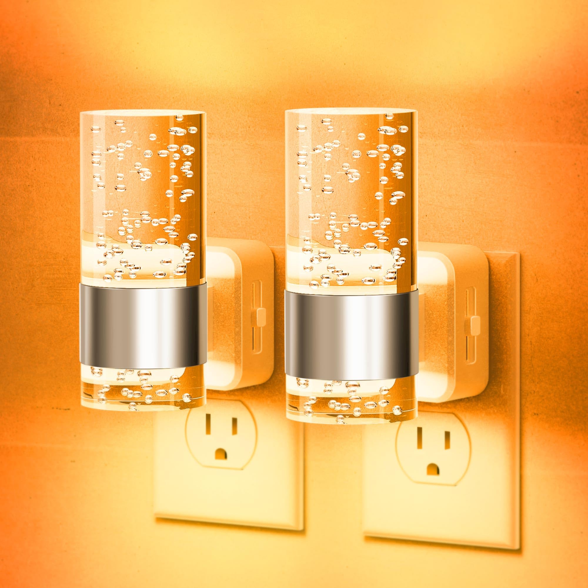 JandCase Night Light 2 Pack, Dimmable LED with Auto Light Sensor, Acrylic, Sliver-Amber, Model GY197