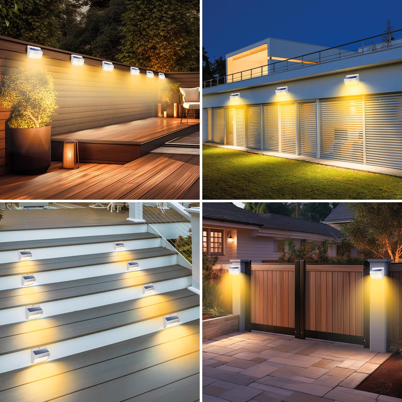Peasur Solar Outdoor Lights  [4 Packs] Motion Sensor Security Lights With 3 Lighting Modes Wall Lights Waterproof Solar Powered Lights For Garden Yard  White Warm