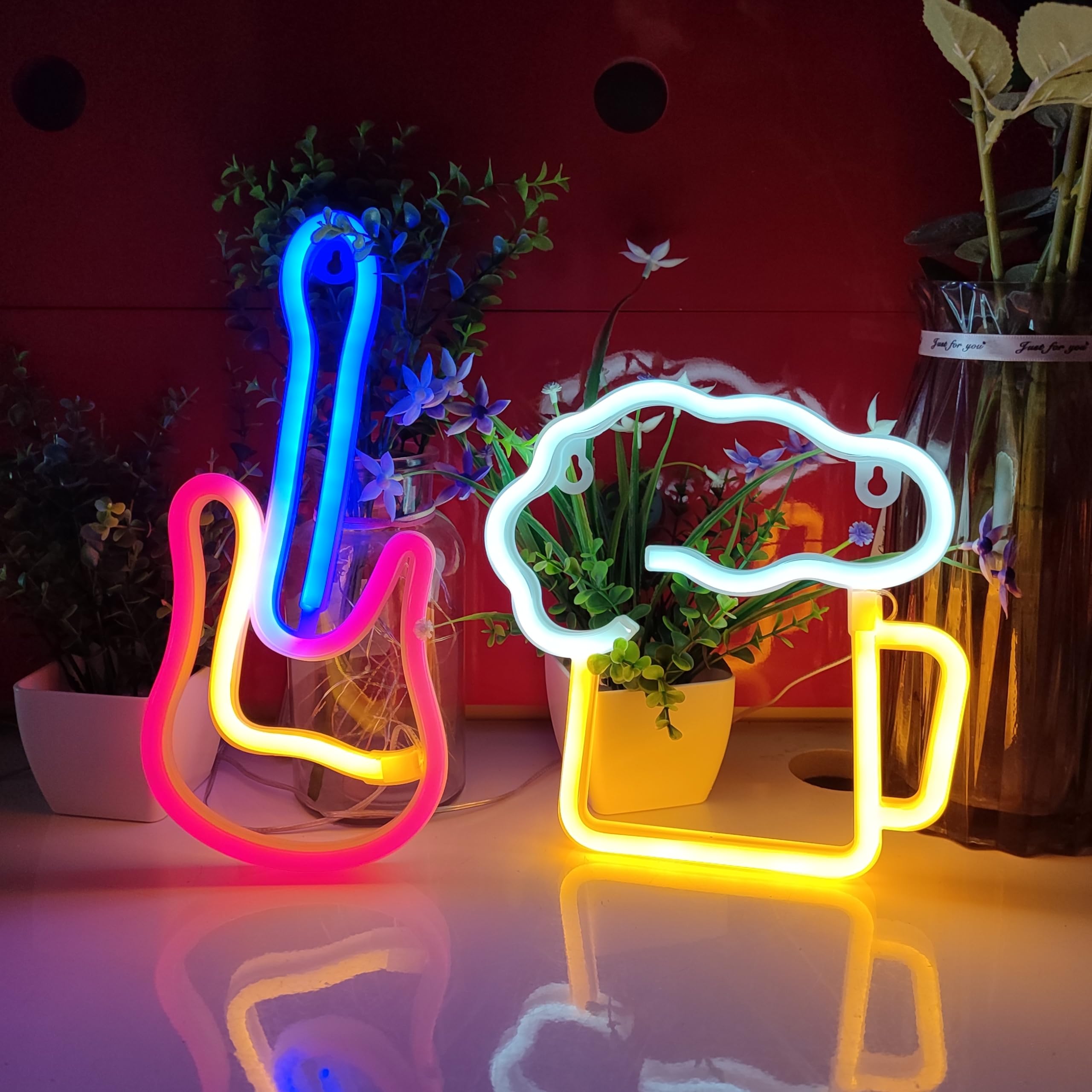 JYWJ Neon Light Sign, USB & Battery Powered, LED Wall Decoration, Yellow & White, Ideal for Parties & Business Premises