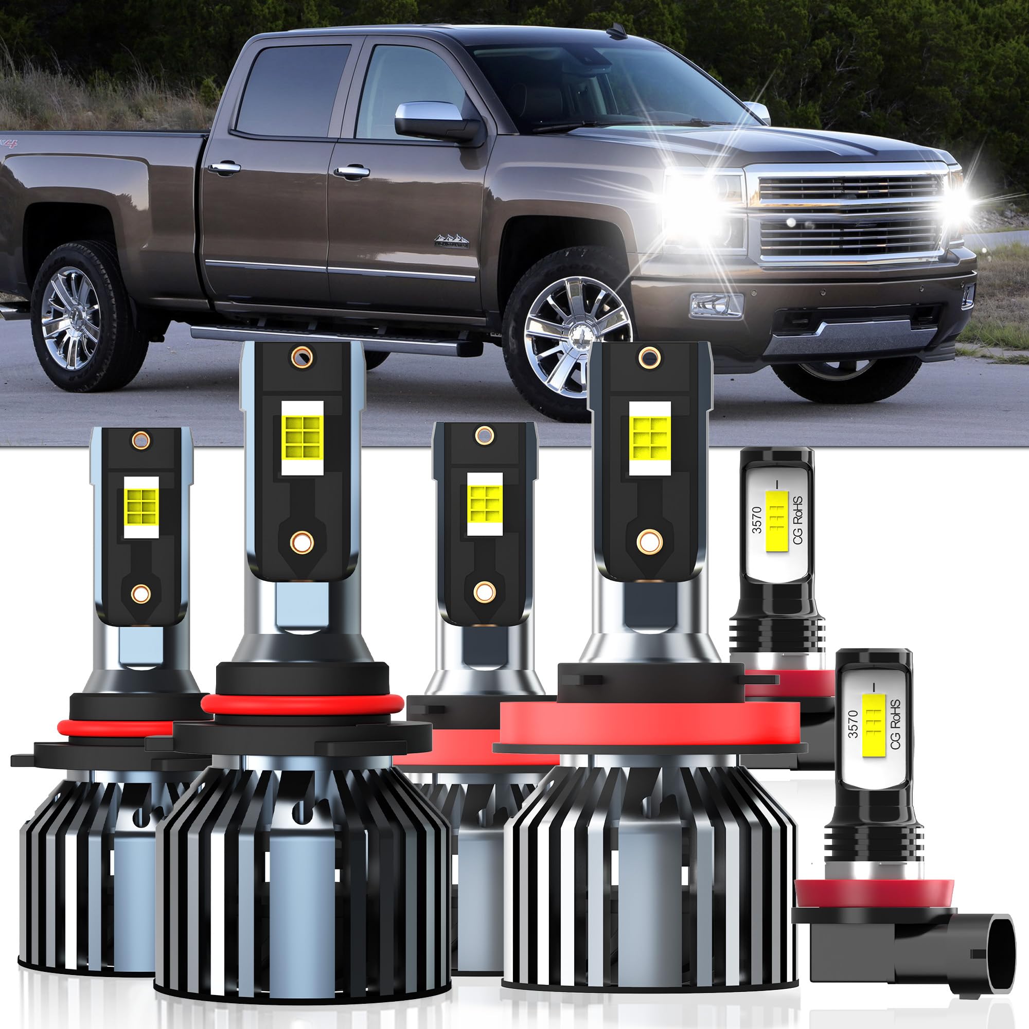 XG Glitter Lights Fit For Chevrolet Chevy Silverado 2500 2008 2009 2010 2011 2012 2013 2014, 9005 High Beam H11 Low Beam H11 Fog
