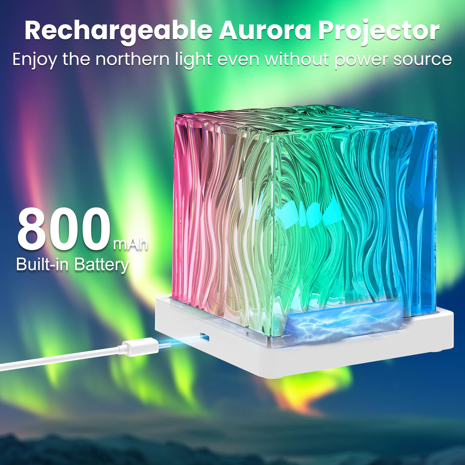 Deyagoo Northern Lights Projector, 16 Colors, Rechargeable Aurora Light, Remote Control, White, Model DY106B