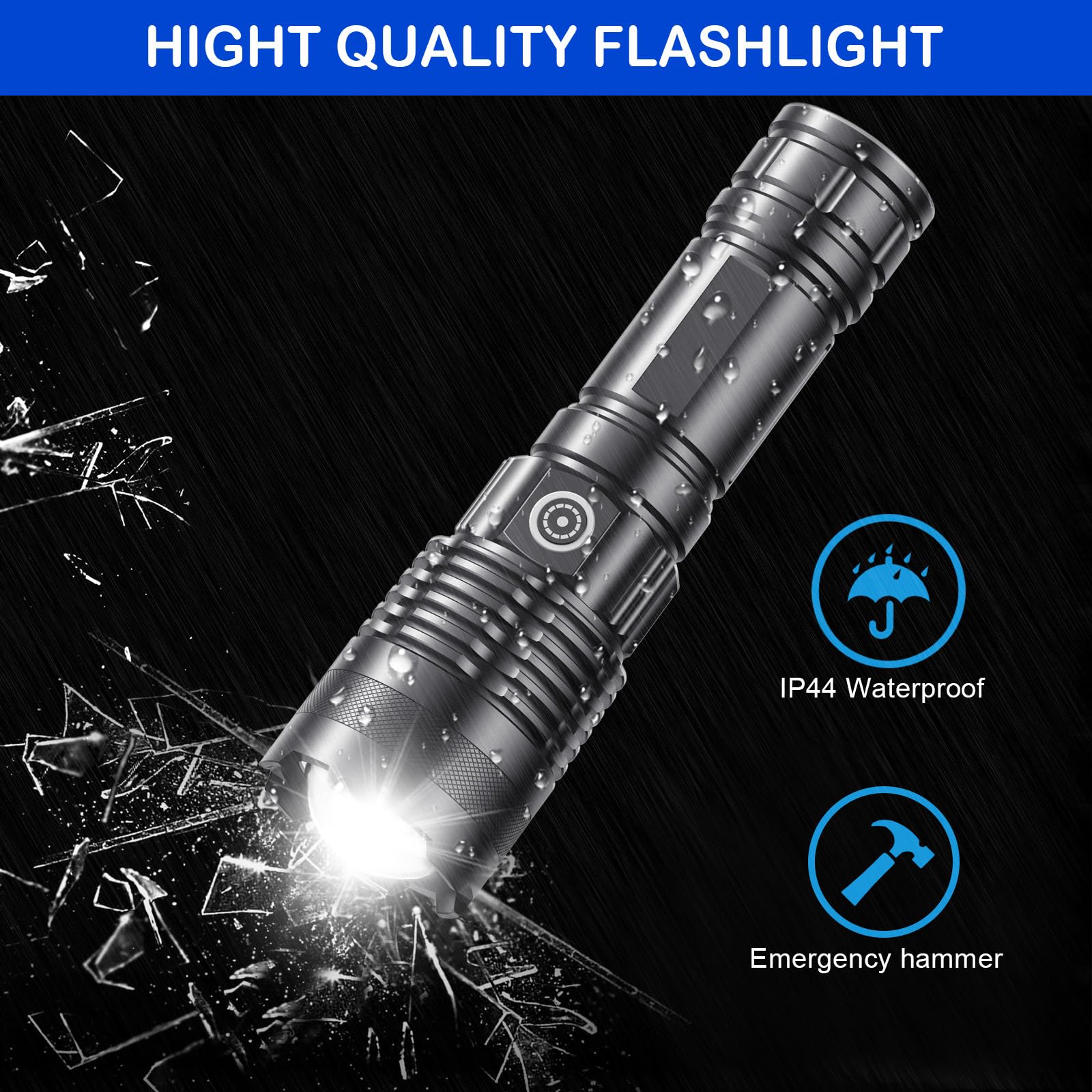 Rechargeable Flashlights High Lumens, 1 Pack Super Bright Tactical Flashlight With Adjustable Lighting Modes, Zoomable Handheld