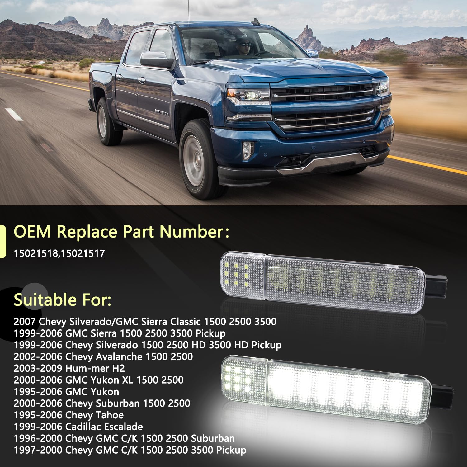 Gzztores Led Interior Door Panel Lights, 33 Smd Led Chips, Waterproof, Durable, High-Shock Resistant, White, 2 Pcs