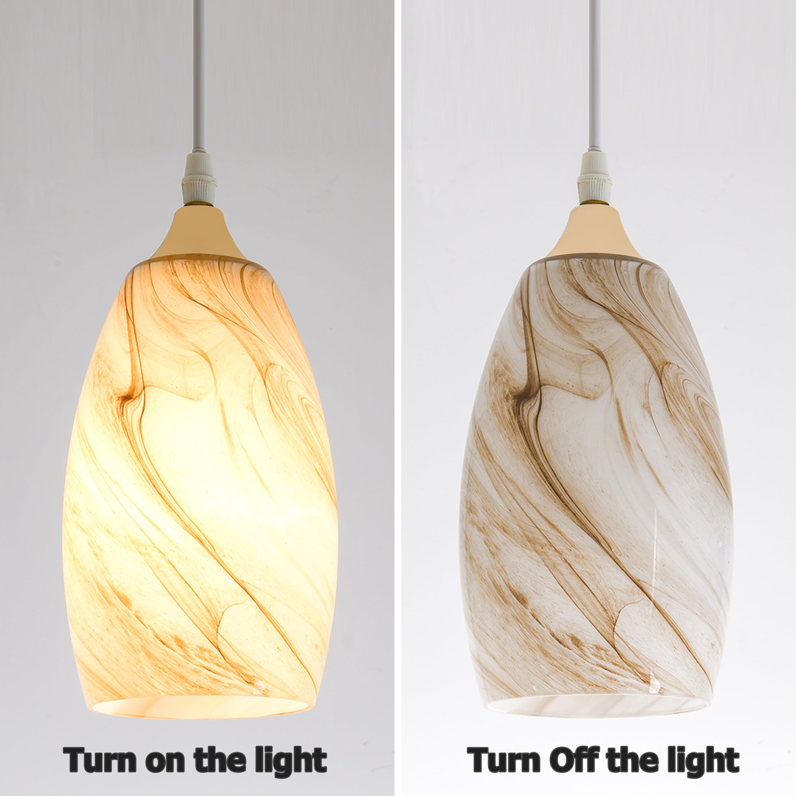 Go&So Honey-Bronze Gradient Flow Pendant Light Shade  7.8H Oval Fixture  1.57 Fitter  2 Pack Kitchen Pendant Lighting Over Island -Hand-Blown Fluid Line Texture For Chandelier Replacement Shades Set