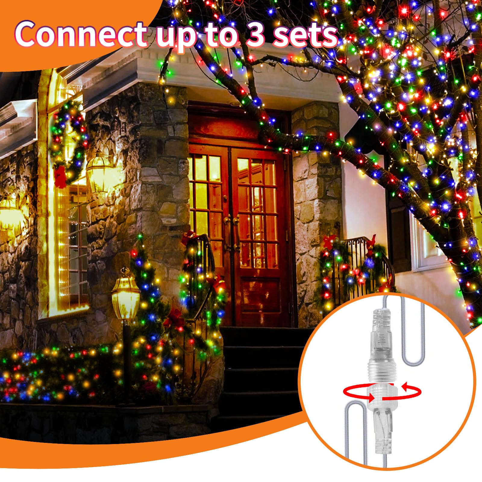 ROADAYLY LED Christmas Lights - 115FT 350LED Waterproof Twinkle String Lights with Timer, 8 Modes, Multicolor