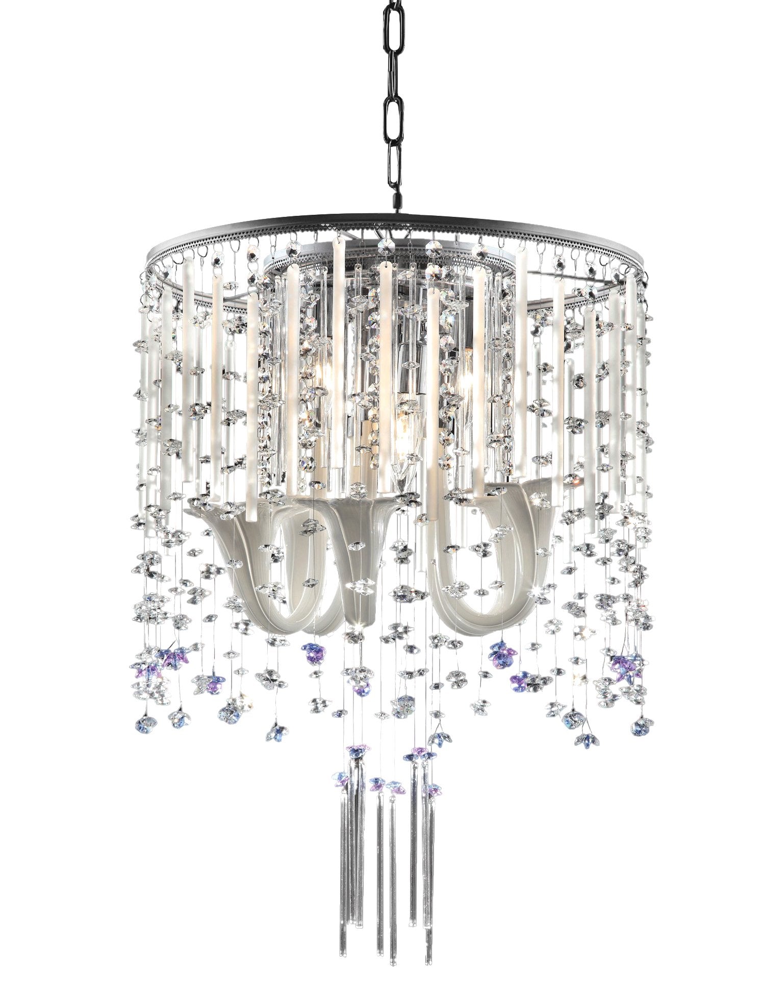 OK Lighting Fairy Mist Crystal Ceiling Lamp, 25.0in, Metal, Silver, Model OK-5130-H2