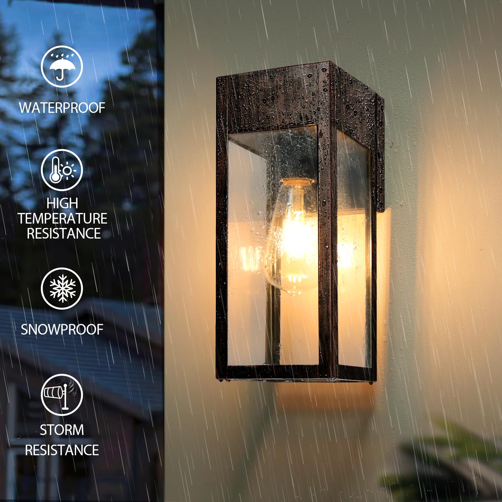 OYKYOHEI Outdoor Wall Sconce, Waterproof Metal Lantern Light with GFCI Outlet, Antique Black and Bronze Gold, Model OYKYOHEI-001