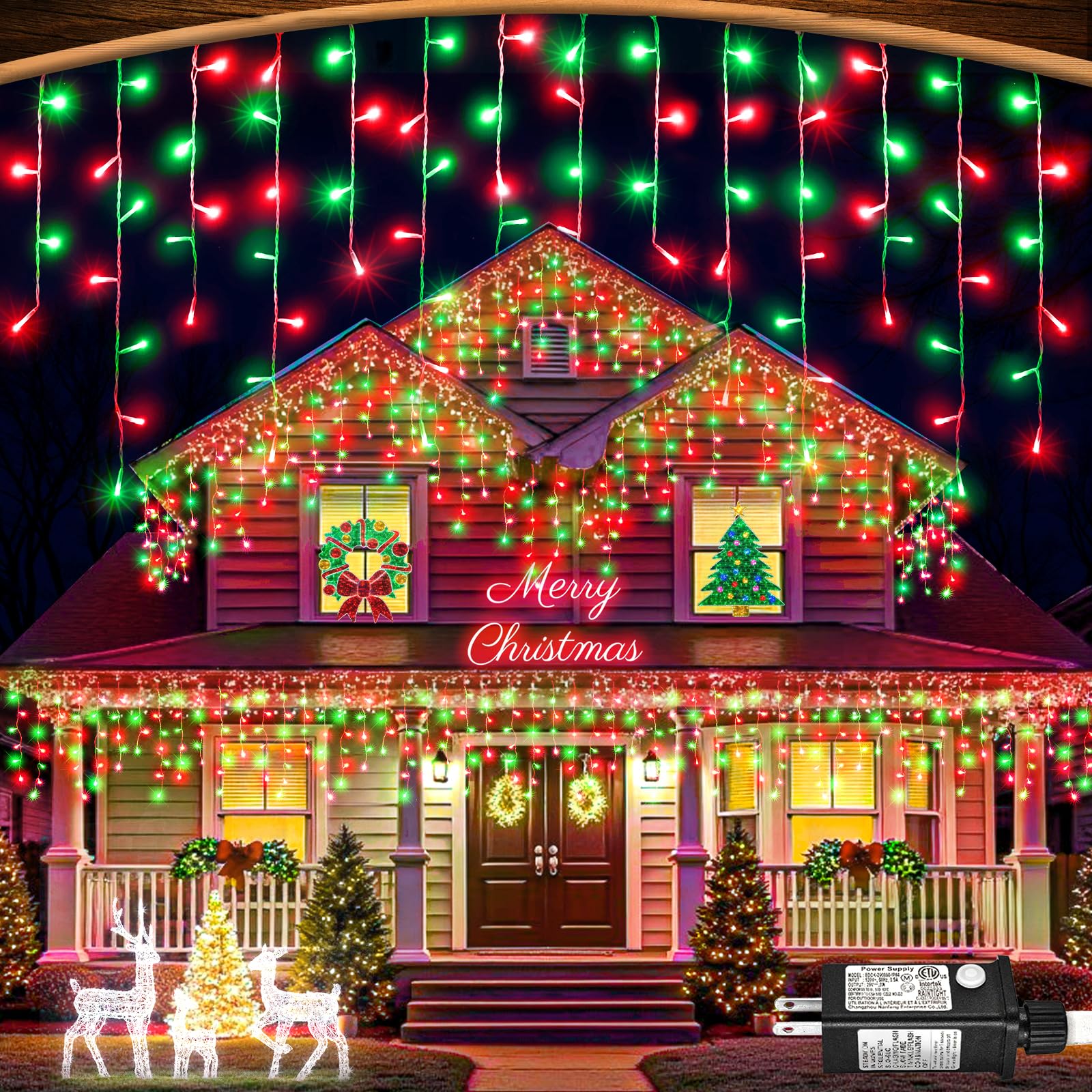 66ft Red and Green Christmas Lights, 640 LED Icicle Lights for Outside, Clear Wire Connectable Twinkle Lights with 8 Modes Timer