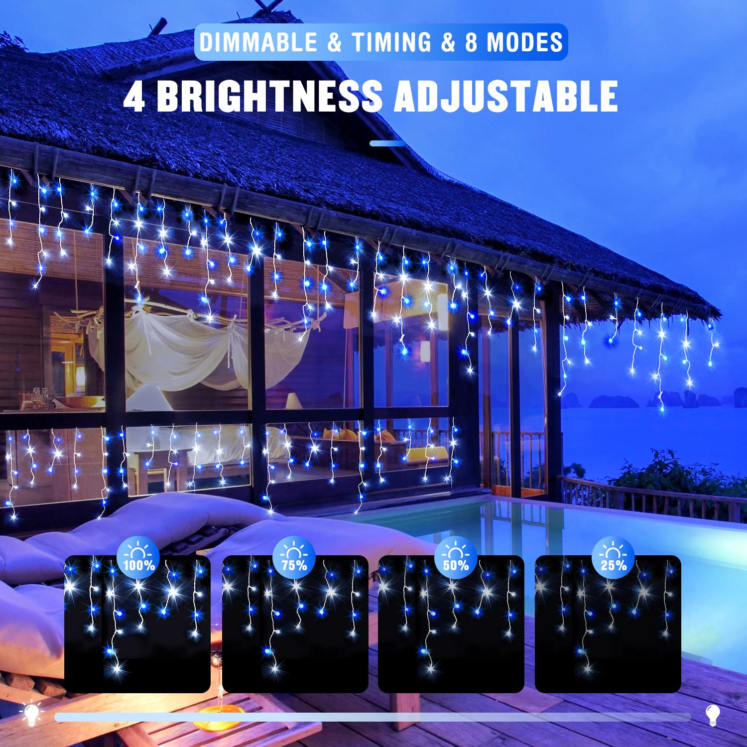 Jmexsuss Blue&White Icicle Lights Indoor Outdoor, 38.8Ft 400 Led Icicle Christmas Lights For Outside, Icicle String Lights With