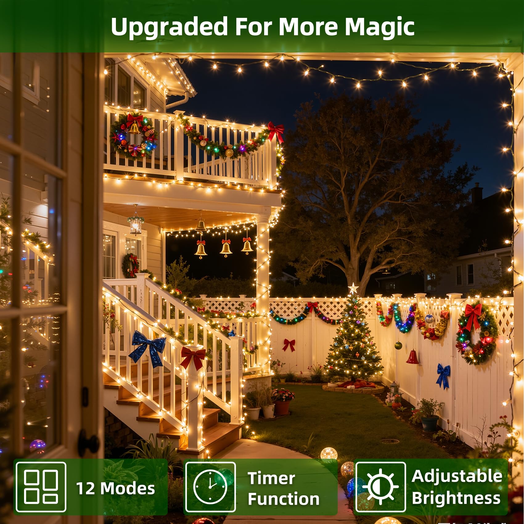 1500 Led 470Ft Christmas Lights Outdoor 12 Lighting Modes Christmas String Lights With Timer  Dimmable Warm White Led String Light Waterproof For Yard Patiotree Xmas Wedding Party Holiday Decorations