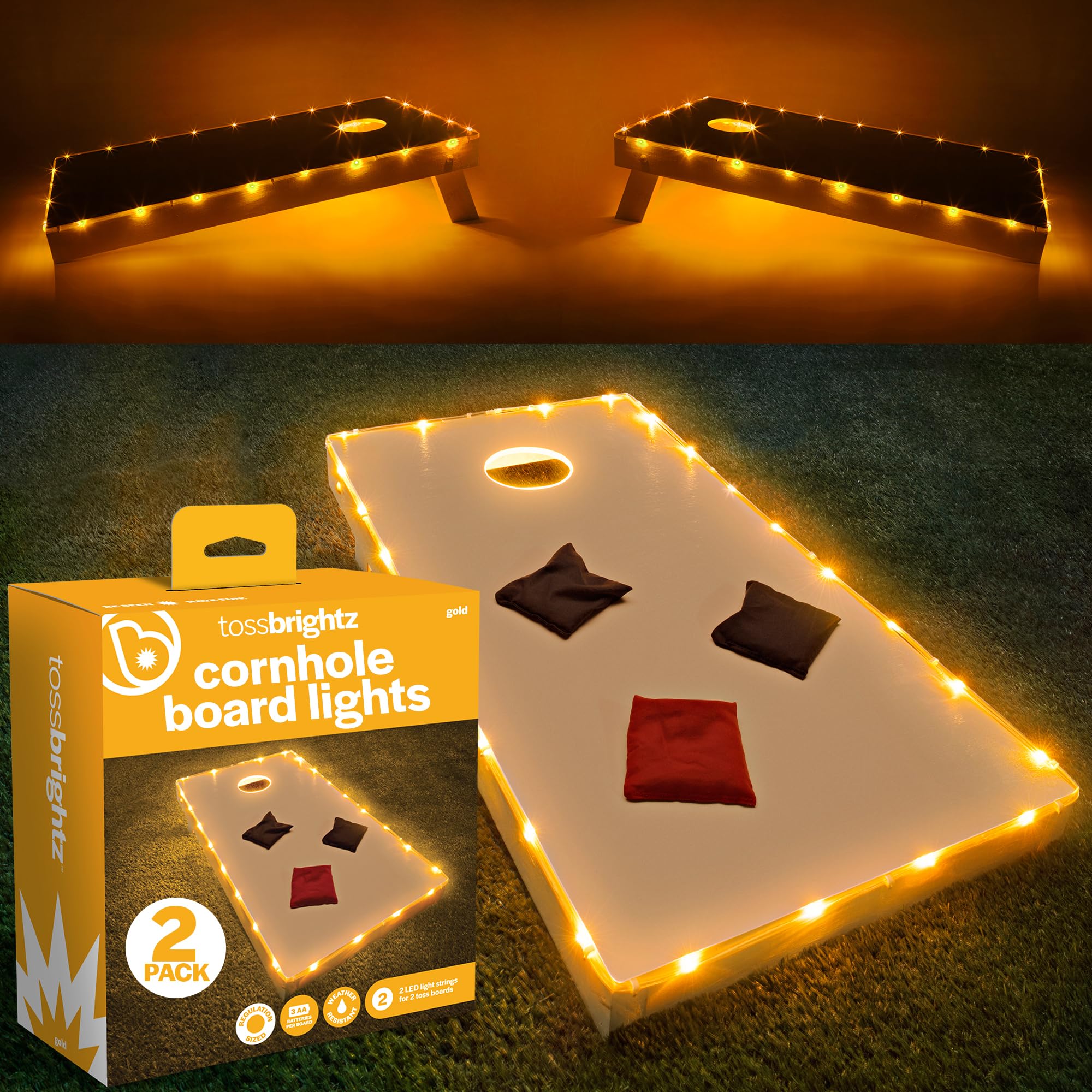 Brightz LED Cornhole Lights Kit, Gold, Model A5441, One Size, Plastic, Illuminate Cornhole Boards and Holes