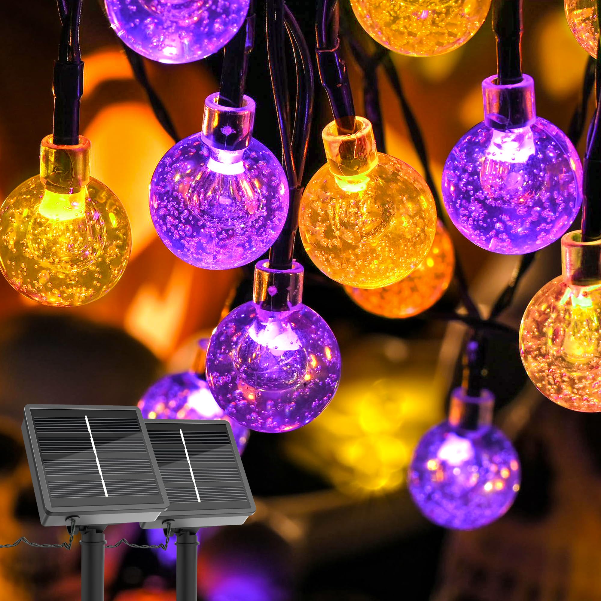 2 Pack Solar Lights Outdoor Waterproof, Total 72ft 120 LEDs Crystal Globe with 8 Modes, Solar Powered String Lights for Outside,