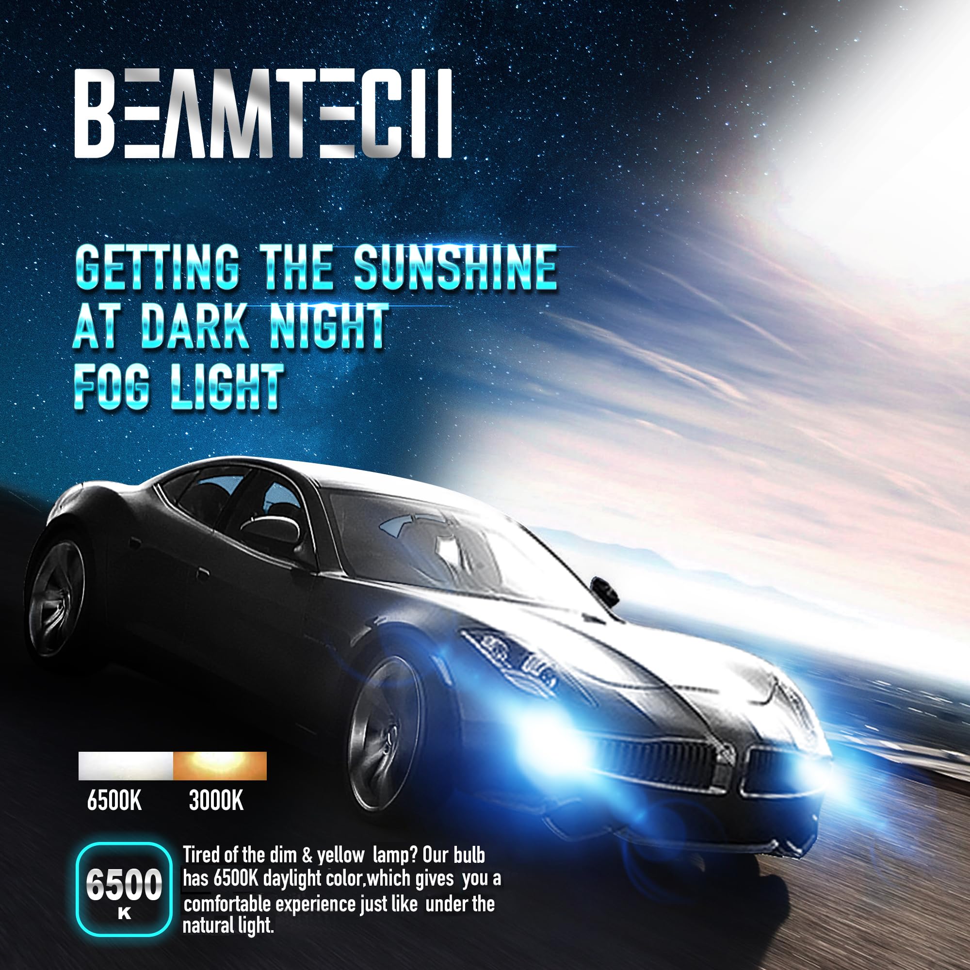BEAMTECH 9012 Fog Light Bulb, White, 2 Pcs, Powersports Accessory Lights, Model 9012