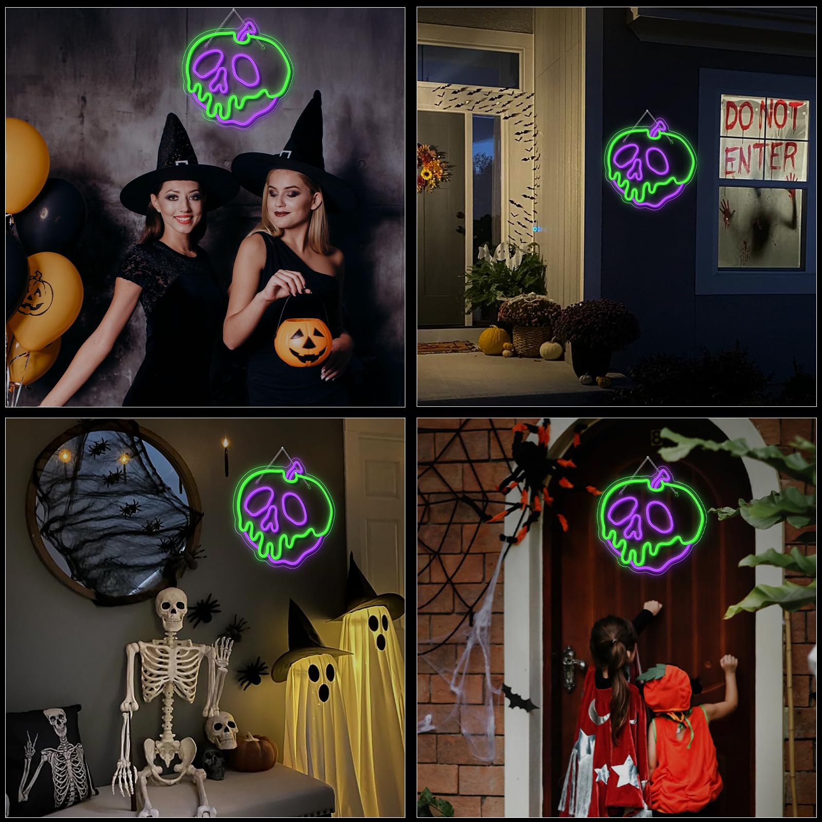 WLHOPE Halloween Neon Sign, Dimmable Skull Apple Light, 12.6in x 12.6in, USB Powered, Acrylic Wall Decor for Bedroom Bar Party
