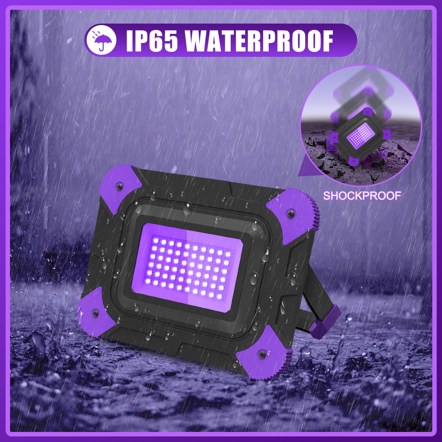 T-Sun Rechargeable Black Light, 405Nm Uv Flood Light, Waterproof, 1-Pack, Black, Model F0220-Pp