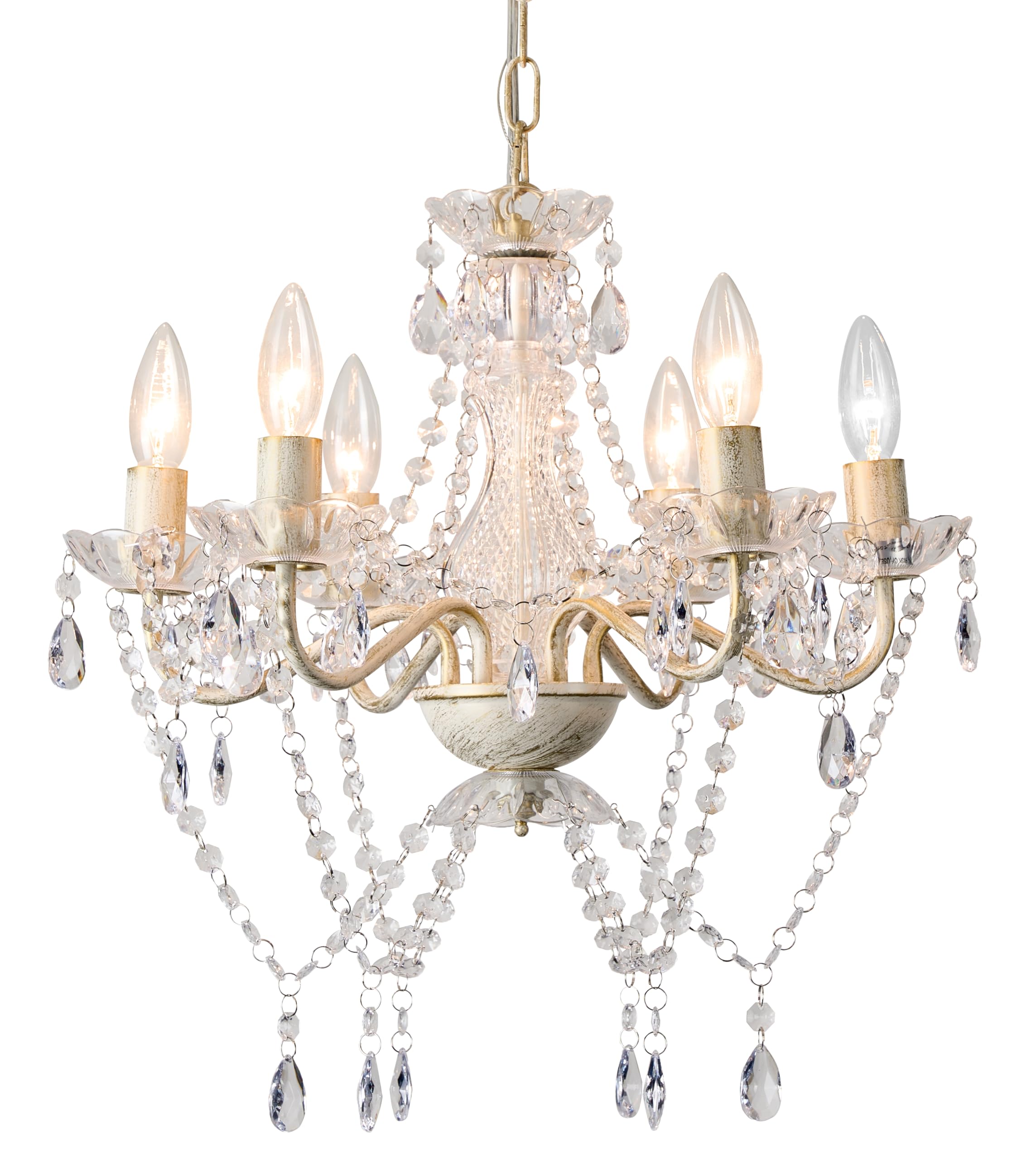Mr.Color White and Gold Modern Crystal Chandelier - 6 Light for Dining Room and Bedroom