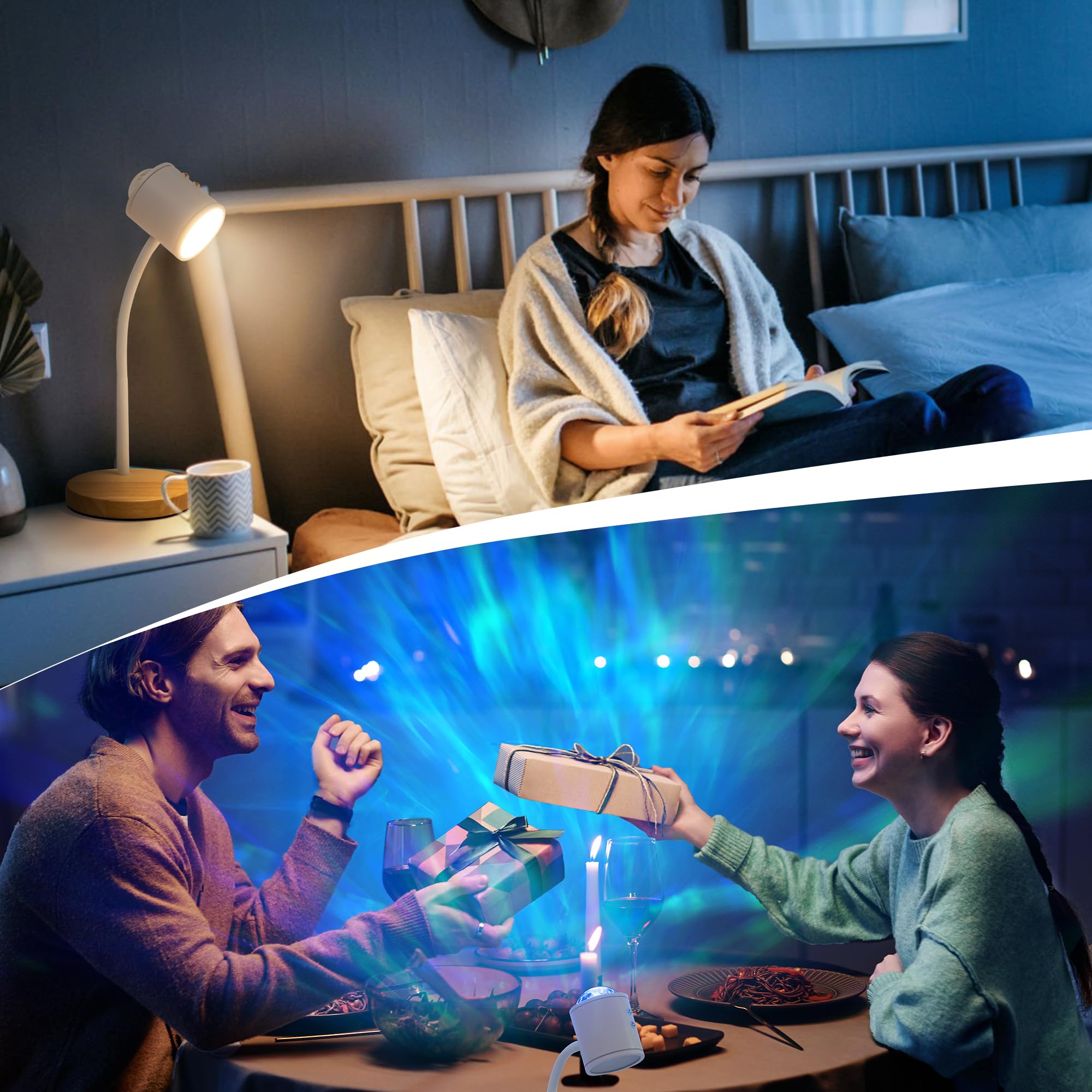 Kiandqu Projection Lamp With 3D Ocean Wave,Multiple Colors Changing Led Projection Lamp Double Side Lighting Table Lamp With 650