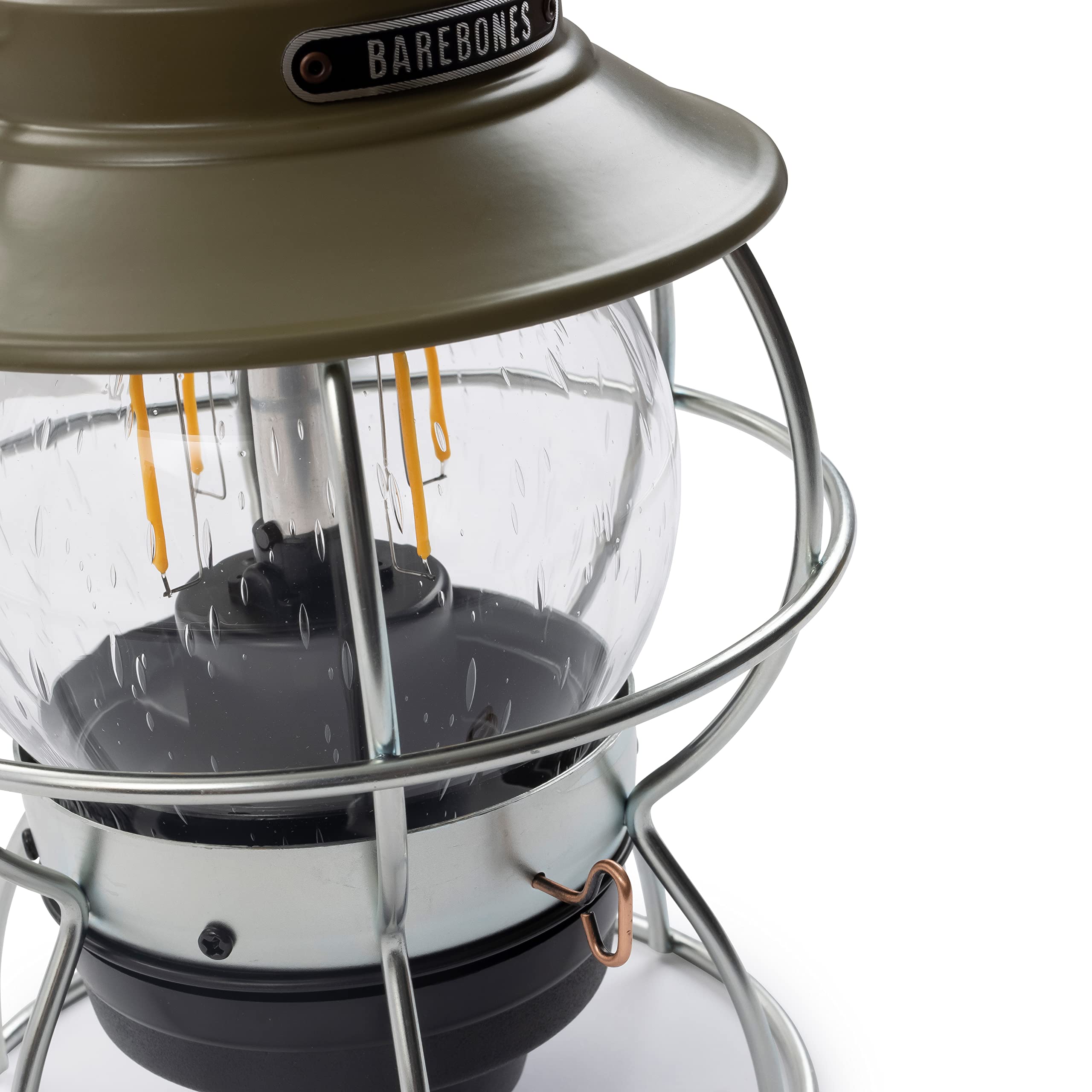 Barebones Railroad Lantern – Vintage LED Camping Light, Rechargeable, Adjustable Brightness, Olive Drab, Model LIV-281