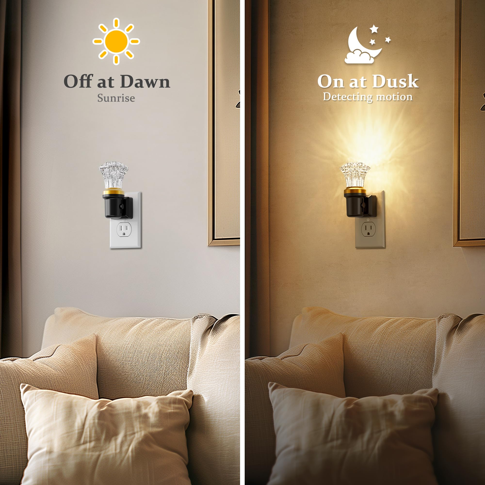 JandCase Dimmable Night Lights, 2 Pack, Auto Light Sensor, Adjustable Brightness, 3000K LED, Clear, Model C-GY22004DMUS-2