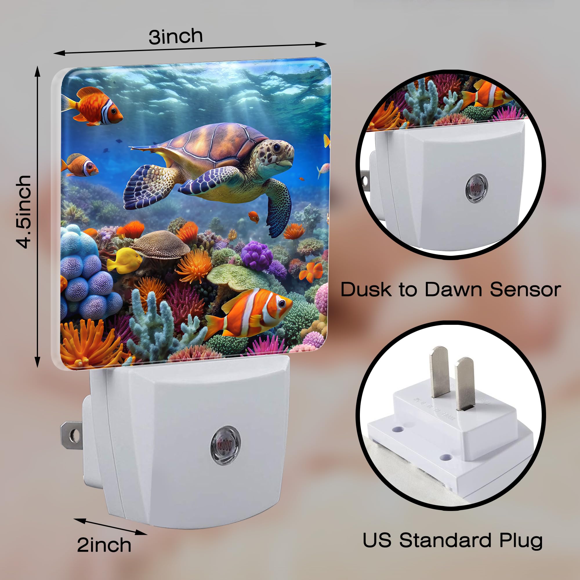 Sndheke Giant Turtle In Coral Reefs Night Light, Underwater World Marine Fish Corals Dusk To Dawn Plug In, 0.5W Energy Saving Sl