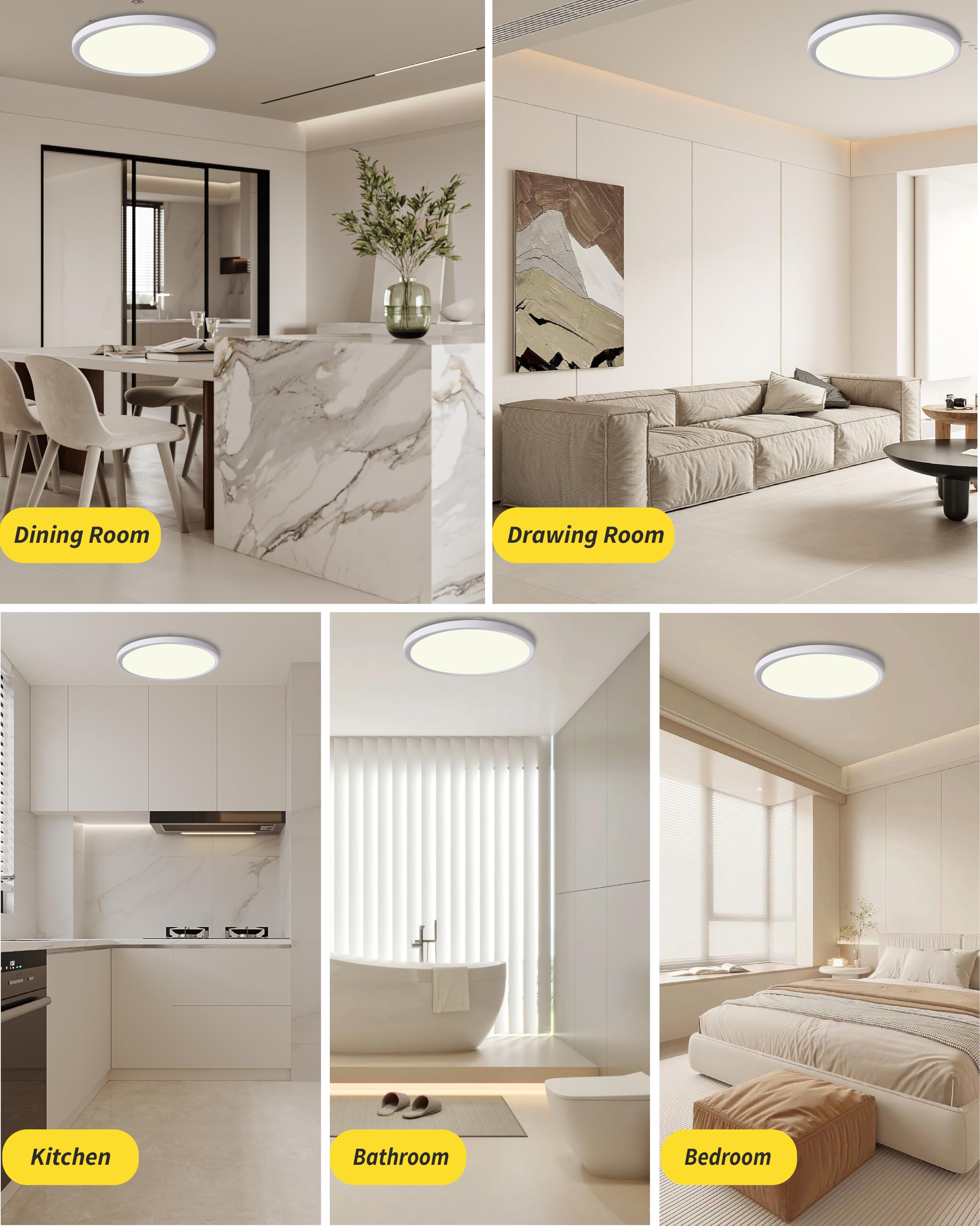 6Pack 12 Inch Flush Mount Ceiling Light, 24W Led Ceiling Light, 3000K/4000K/6000K Selectable 2520Lm Ceiling Lights, Super Slim L