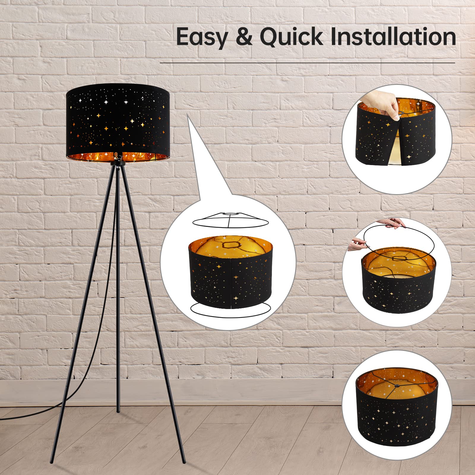 BoostArea Tripod Floor Lamp - 8W LED, Metal, Black-star, Decorative Shade for Living Room, Bedroom, Office