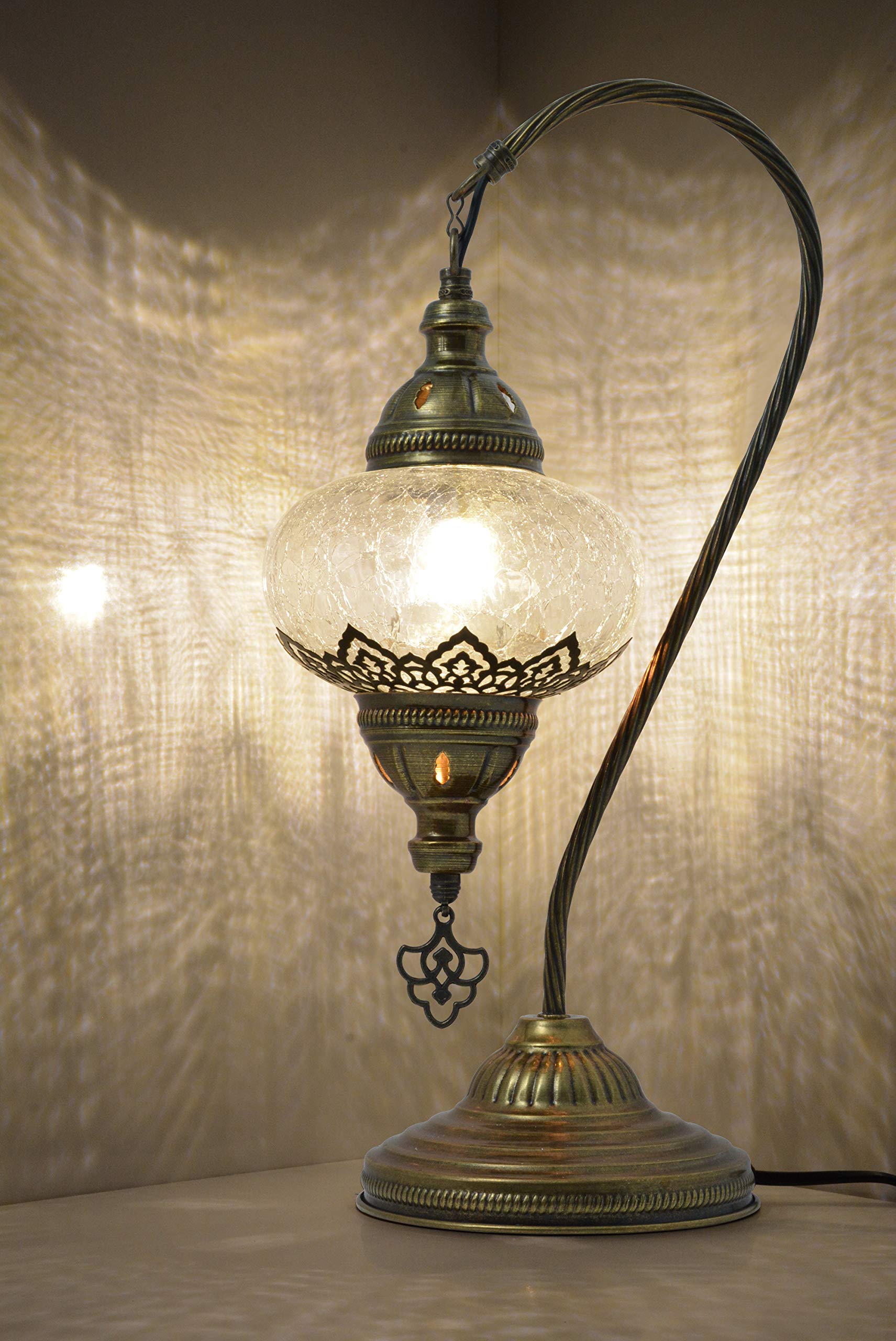 Mozaist Turkish Table Lamp, Swan Neck Mosaic Design, Tiffany Style, E12 Socket, US Plug, Color A35