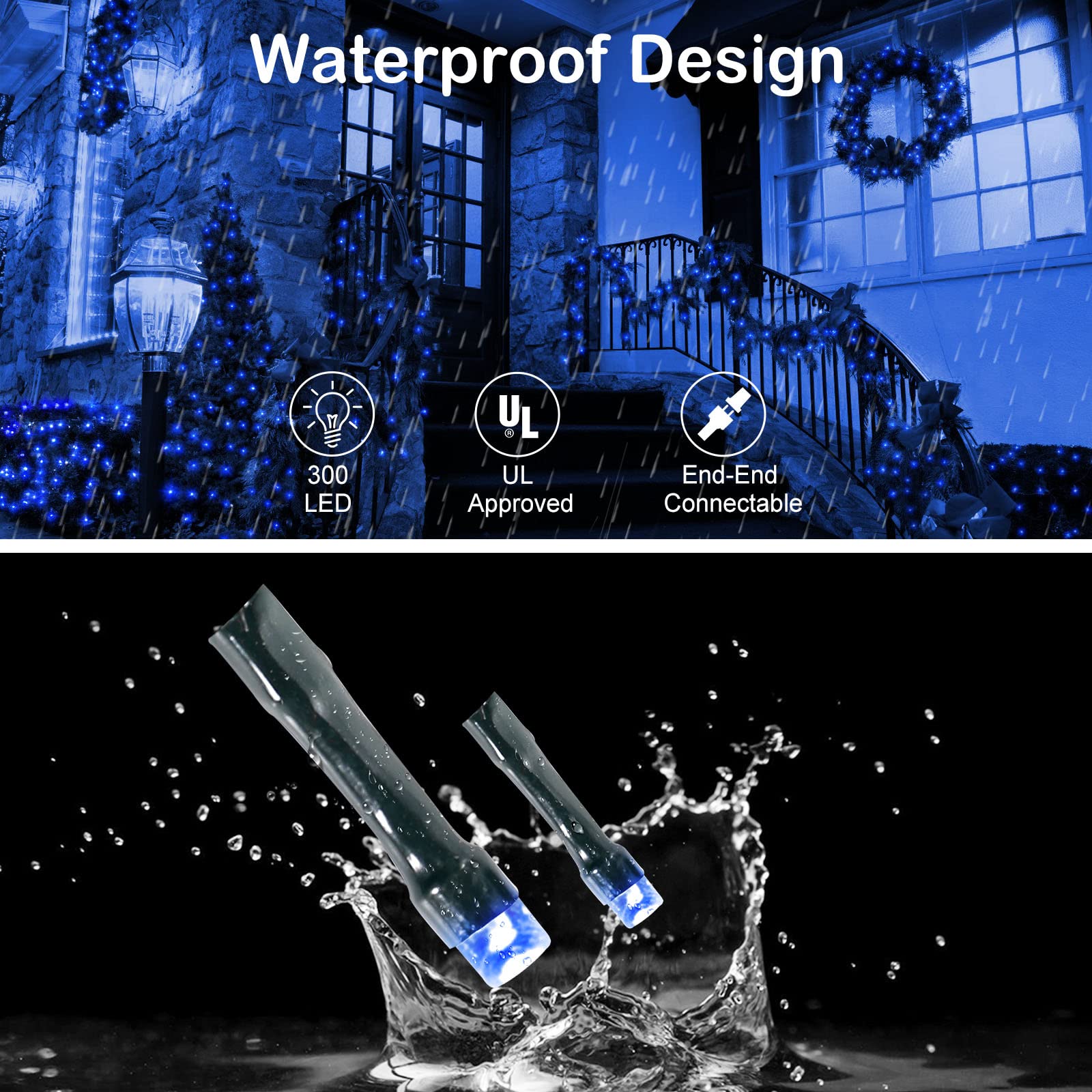 Blctec Christmas Lights, 300 Led 108Ft Christmas String Lights With 8 Lighting Modes, End To End Connectable Plug, Waterproof &