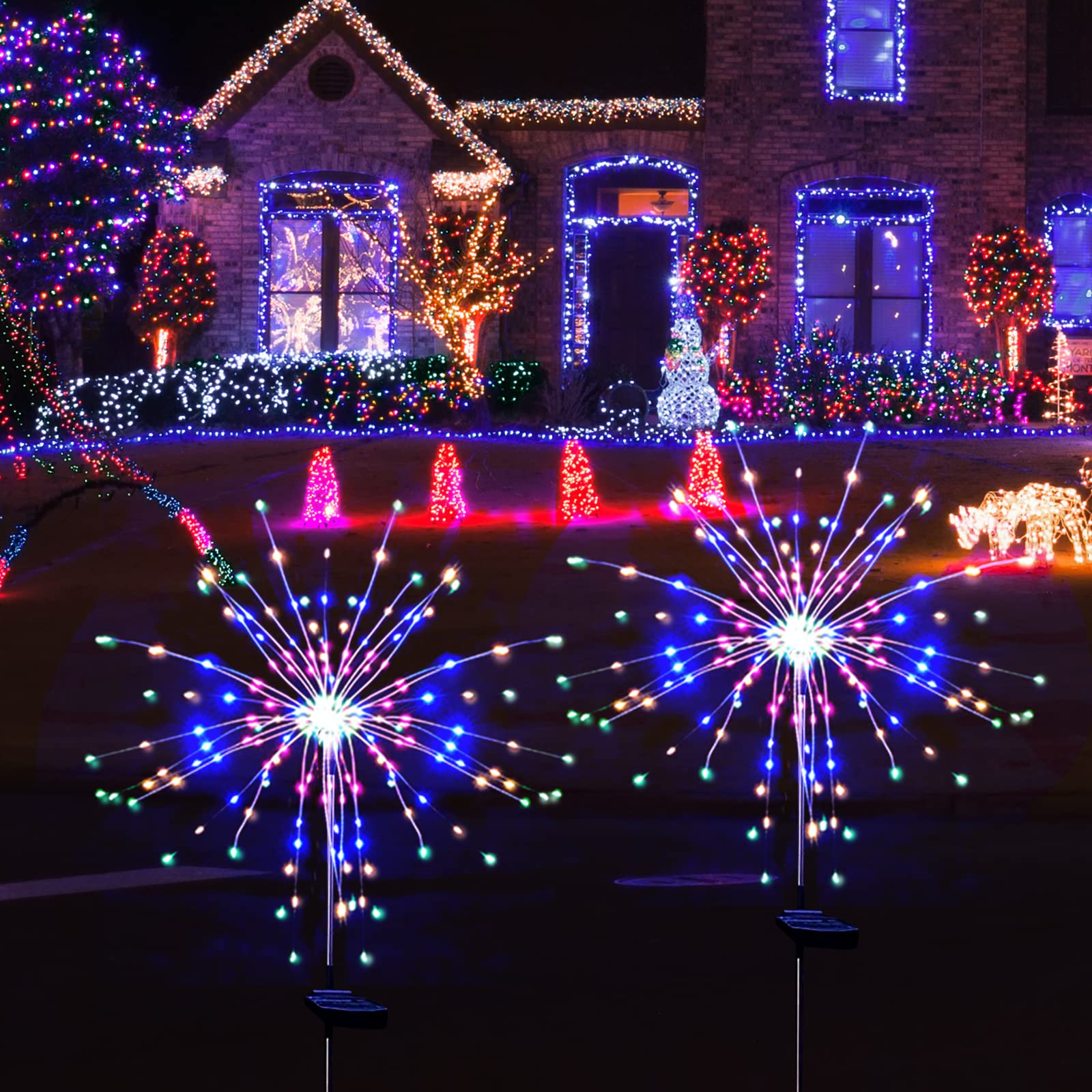 Christmas Solar Garden Lights Solar Lights Outdoor Waterproof 2 Pack Solar Powered Firework Stake Lights 120 Led Sparklers Solar Outside Lights For Yard Pathway Flowerbed Decor (Colorful)