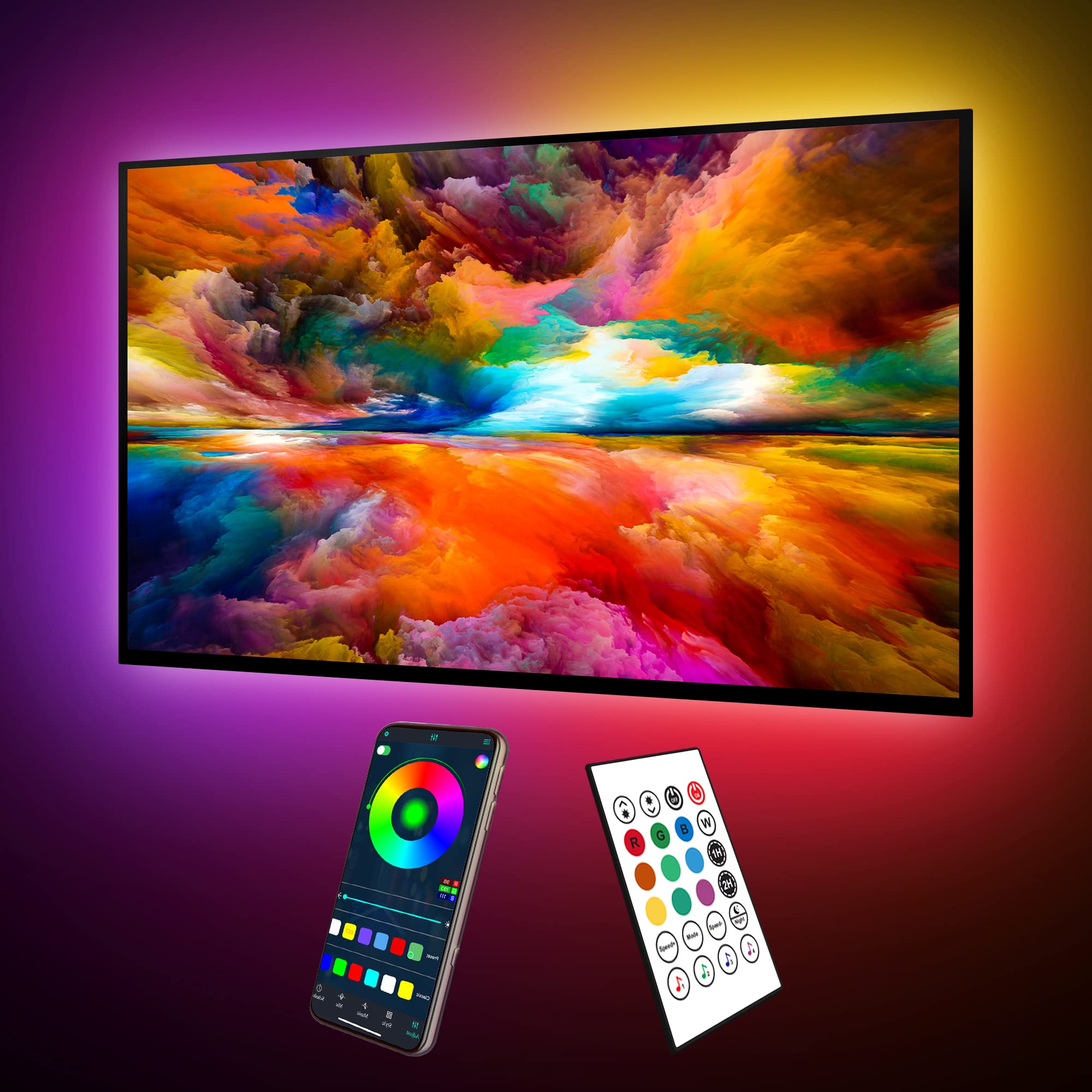 maylit ICRGB TV LED Backlight, 16.4ft Bluetooth Lights for 75-85in TV, Multicolor, Remote/App Control, Music Sync