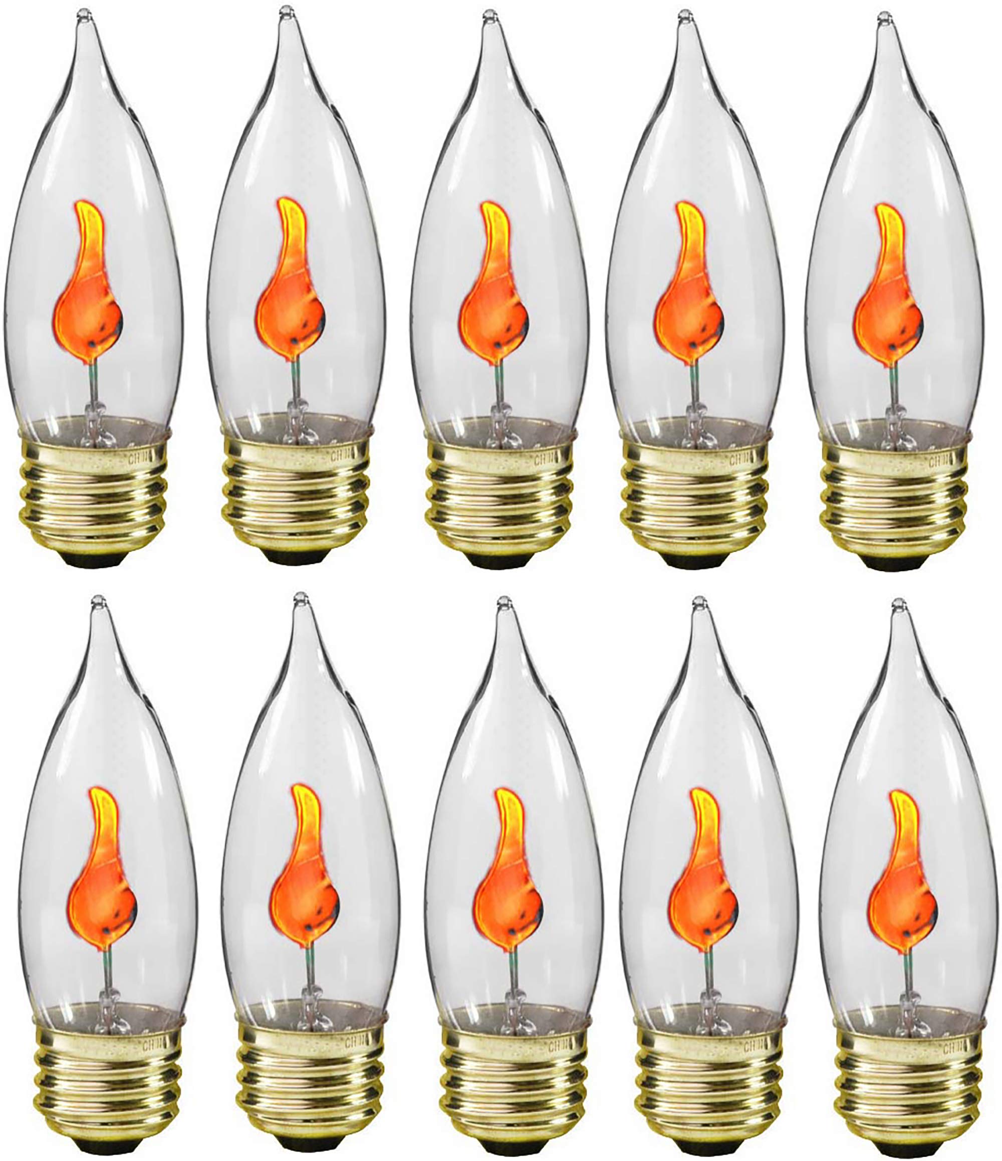 Creative Hobbies 3 Watt Flicker Flame Light Bulb - Flame Shaped, Flickering Orange Glow For Unique Ambience - E26 Standard Base,