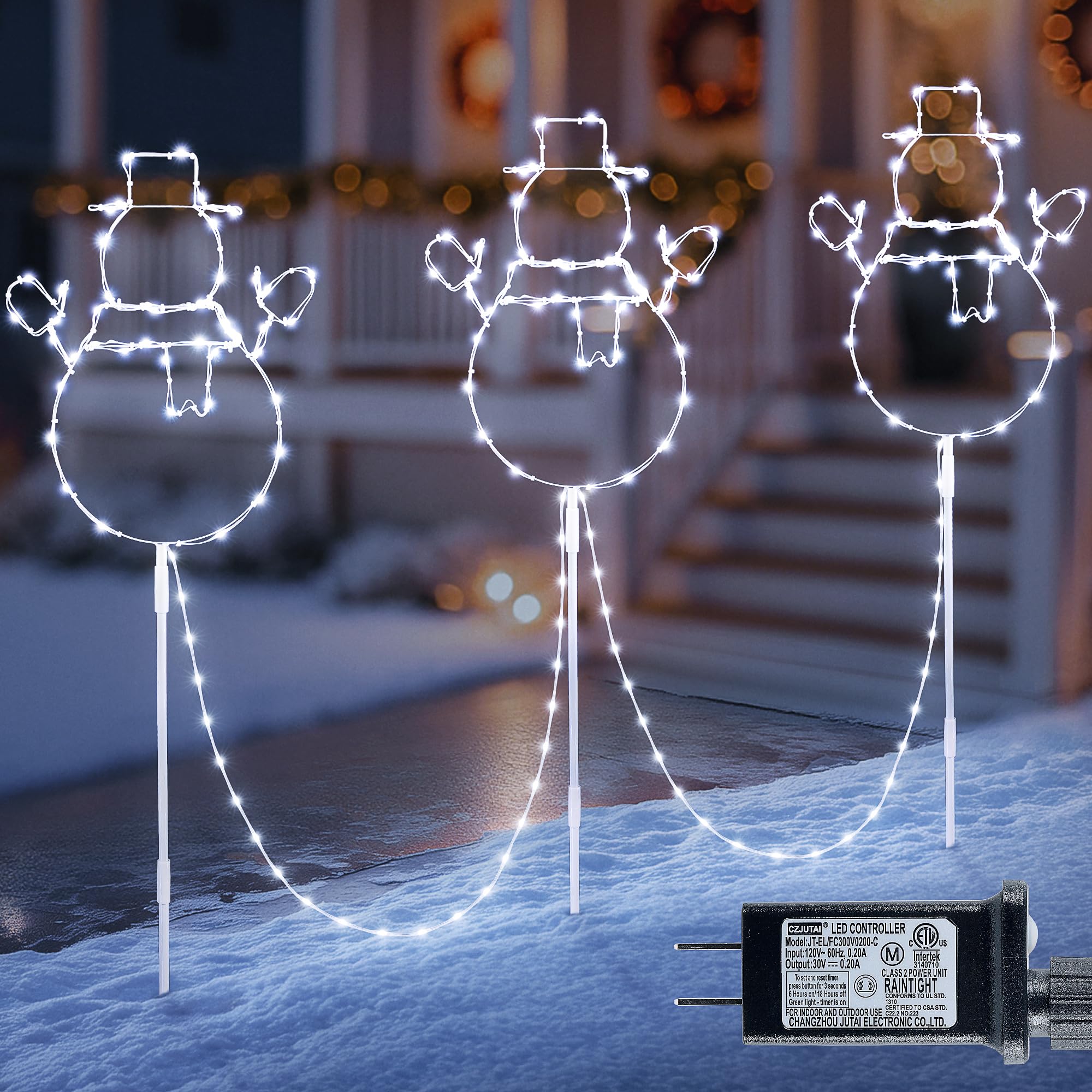 Qunlight Christmas Walkway Lights 200LED White Christmas Decorations Pathway Lights Plug in Timer 8 Mode Snowman Garden Light with Stake Waterproof for Fence Patio Yard Party Xmas Decor-White