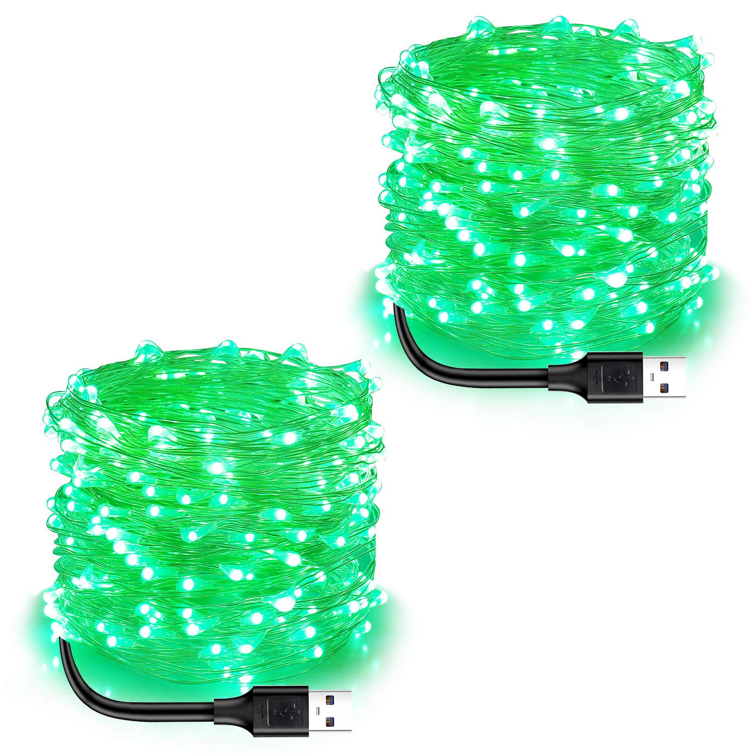 Blingstar Fairy Lights 2 Pack USB Powered String Lights 33Ft 100LED Christmas Lights Silver Wire Decorative Firefly Lights for S