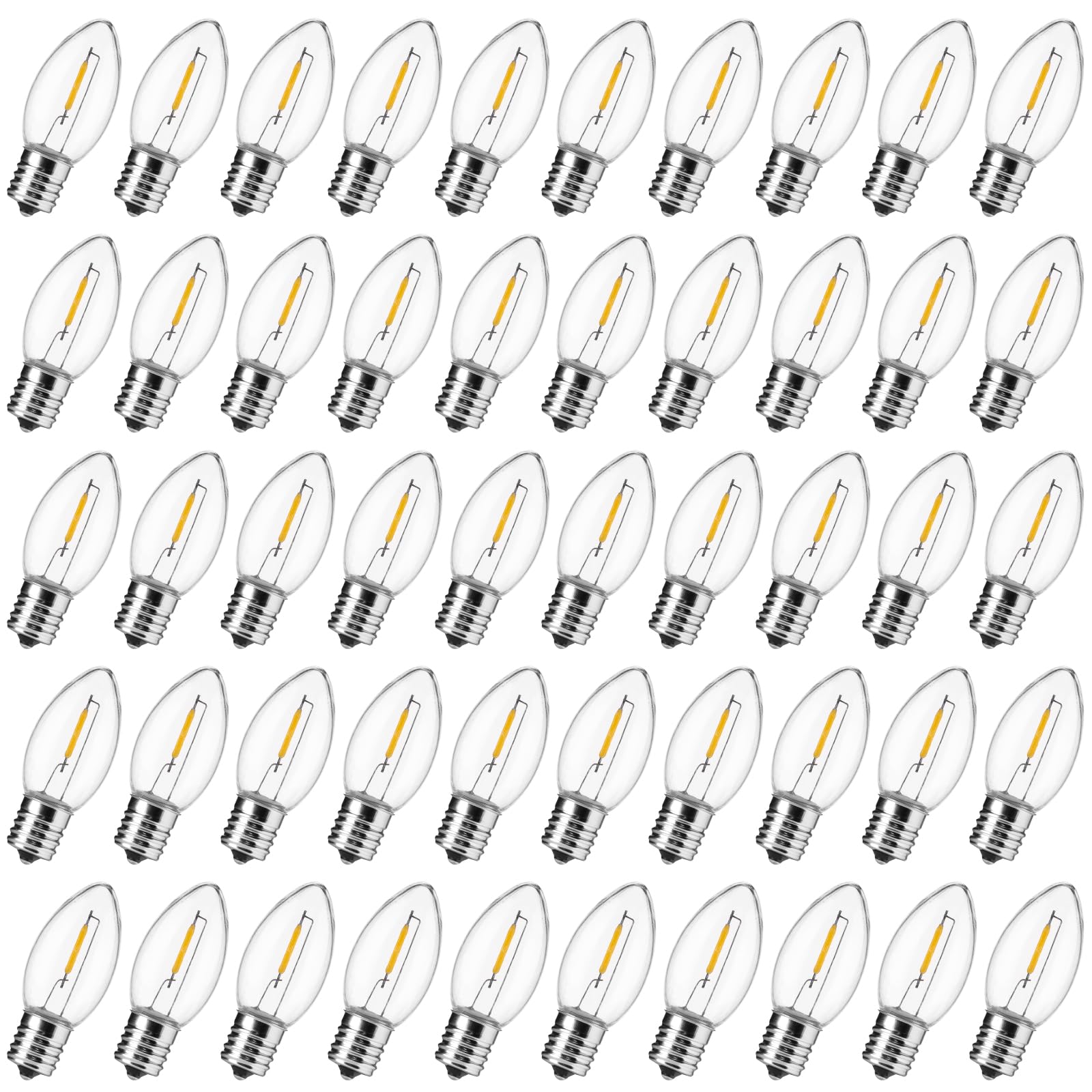 Brightown 50 Pack C7 Led Christmas Light Bulbs, Plastic C7 Replacement Bulbs, E12 Candelabra Base Commercial Dimmable Holiday Bu
