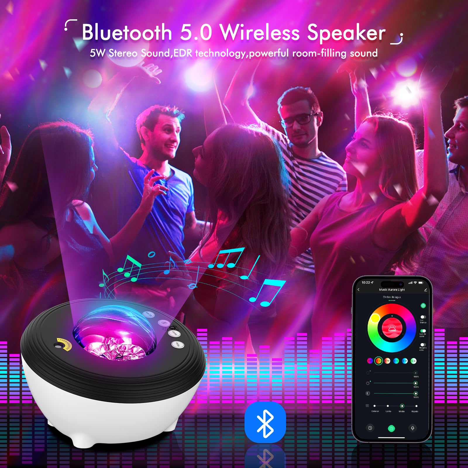 YunLone Galaxy Projector with Bluetooth Speaker, 33 Lighting Modes, White, Model SKE-JBP-J01, Night Light for Kids & Adults